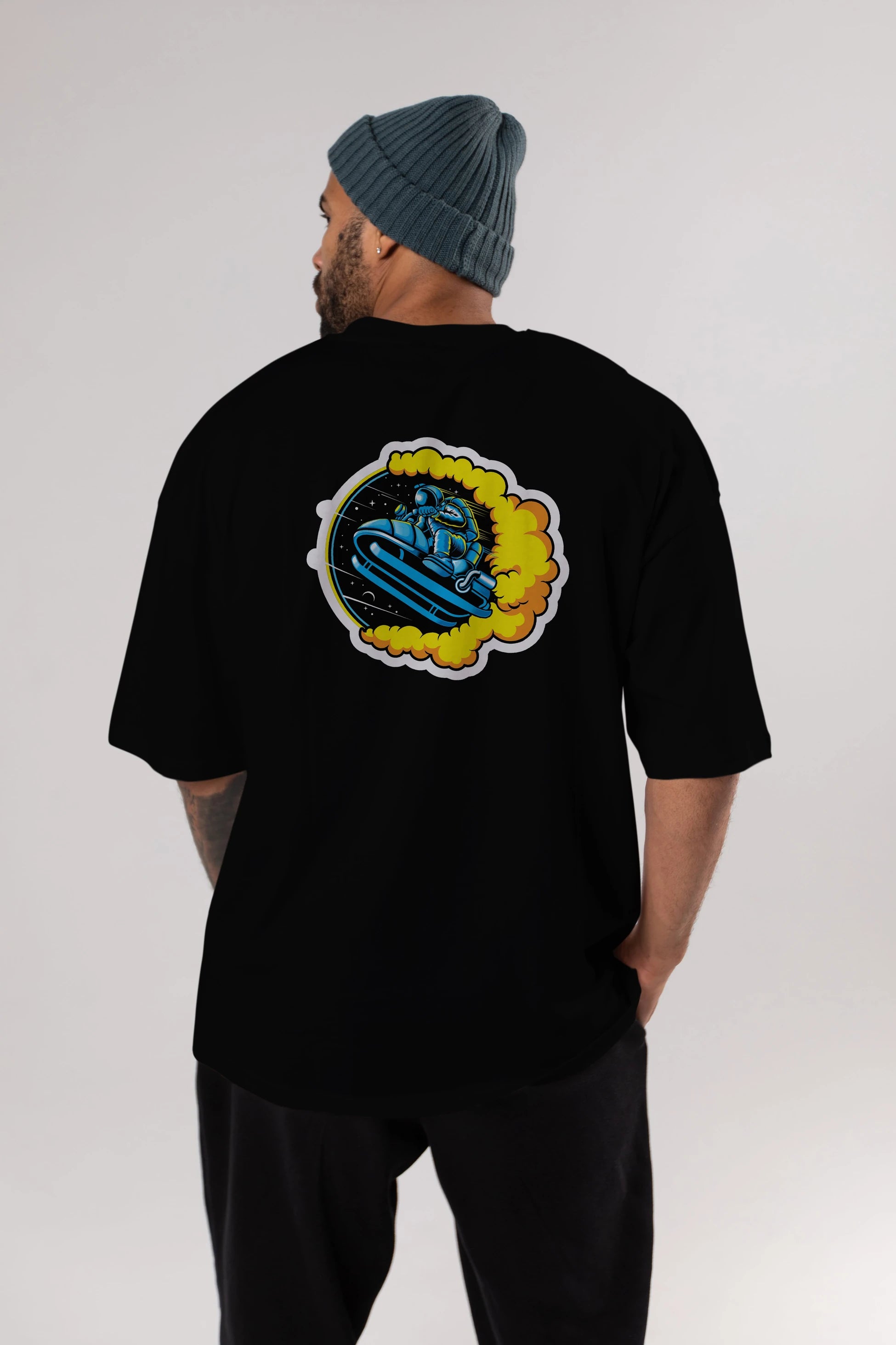 Astrojump with Snowmobile Sticker Arka Baskılı Oversize t-shirt Erkek Kadın Unisex