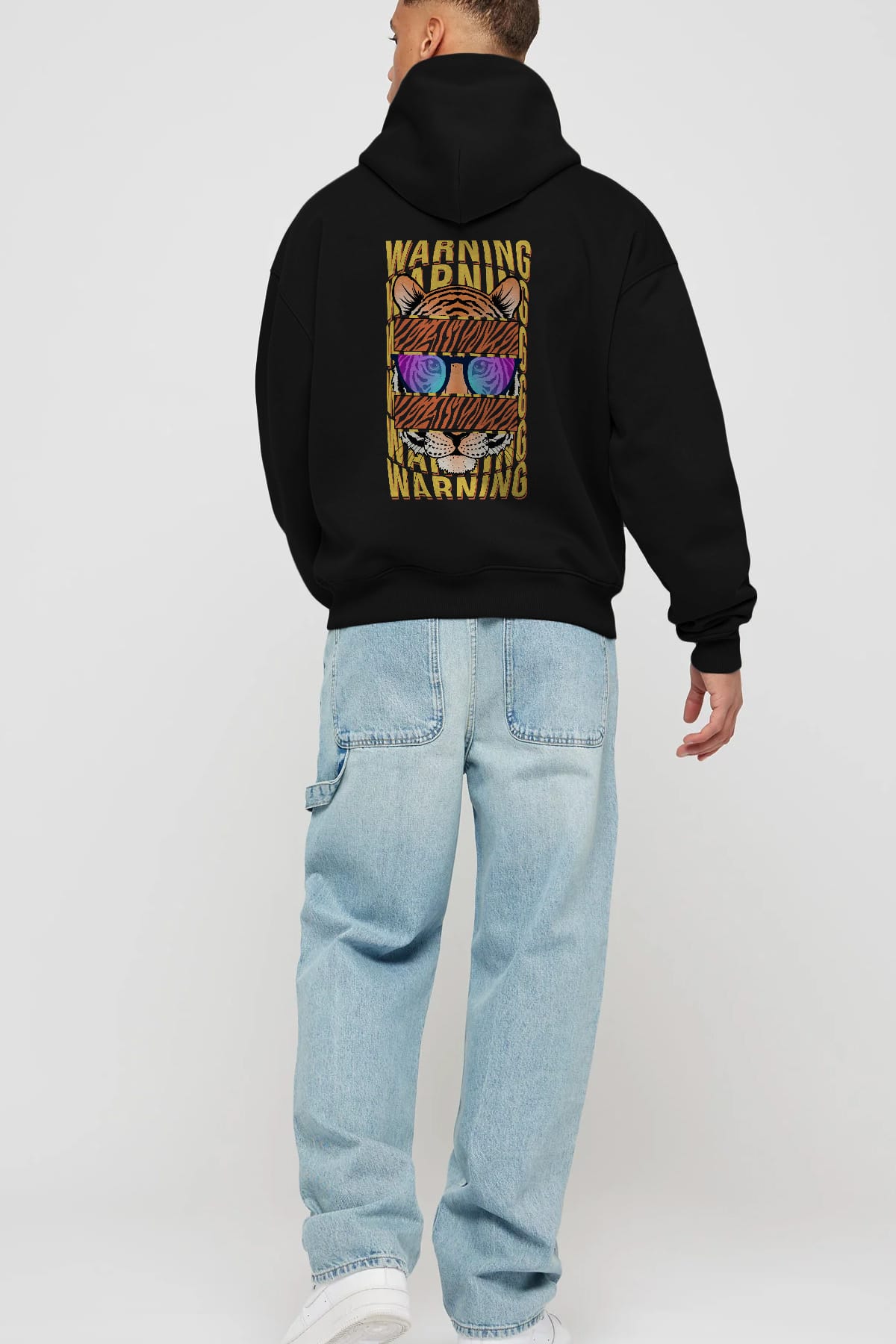 Warning Yazılı Arka Baskılı Oversize Hoodie Kapüşonlu Sweatshirt Erkek Kadın Unisex