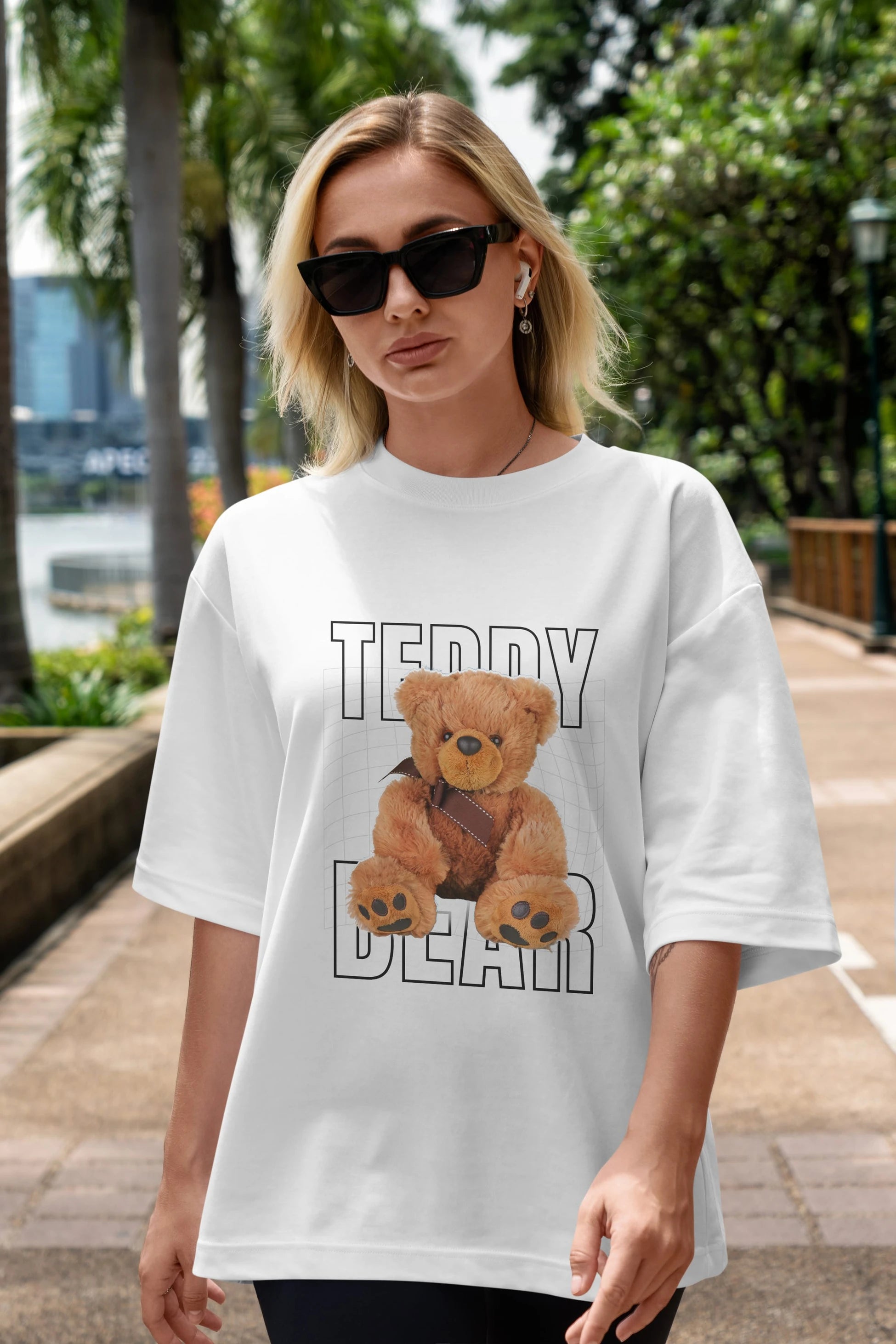 Teddy Bear Yazılı Ön Baskılı Oversize t-shirt Erkek Kadın Unisex %100 Pamuk