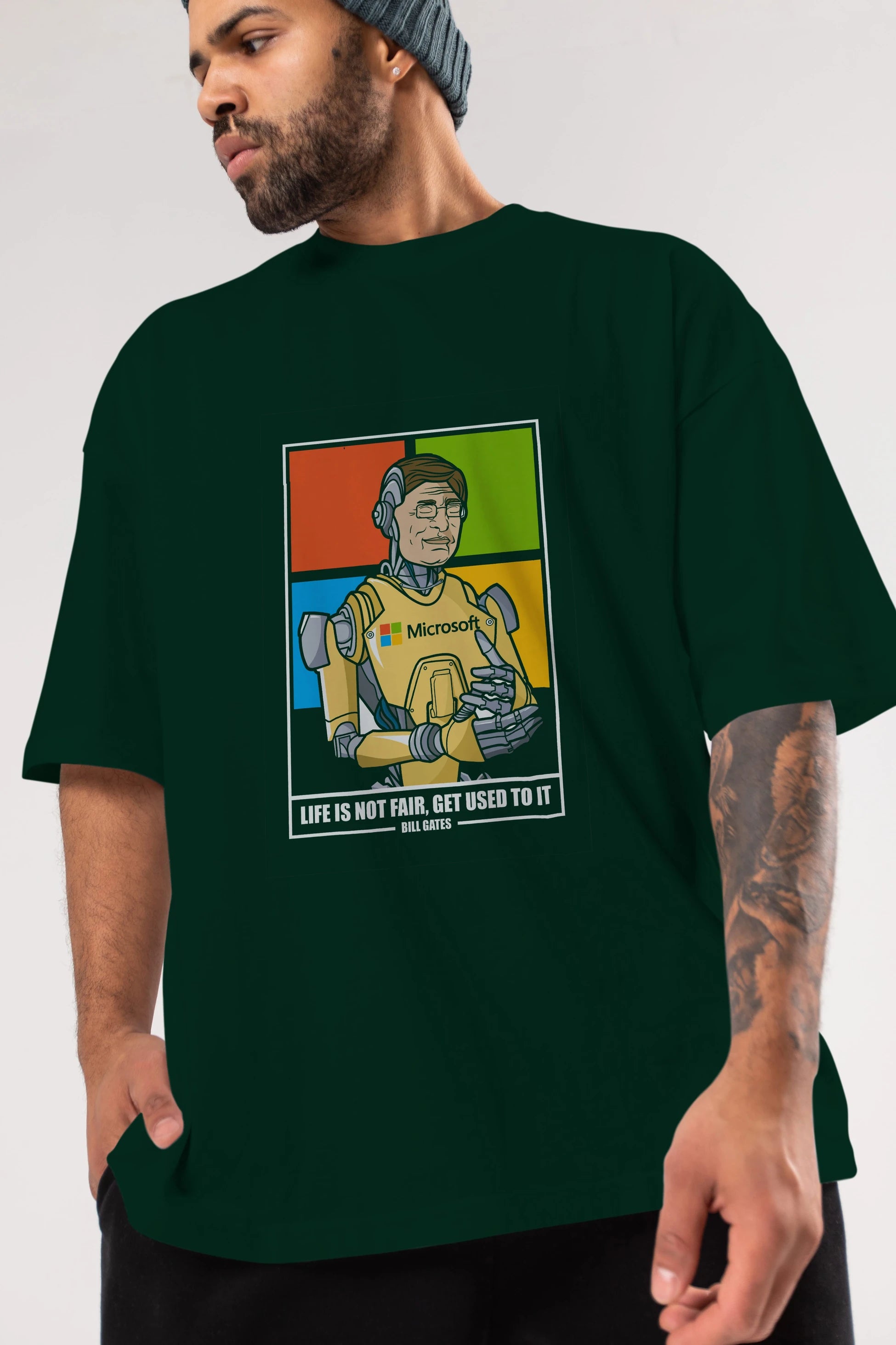 Bill Gates Robot Human Ön Baskılı Oversize t-shirt Erkek Kadın Unisex %100 Pamuk tişort