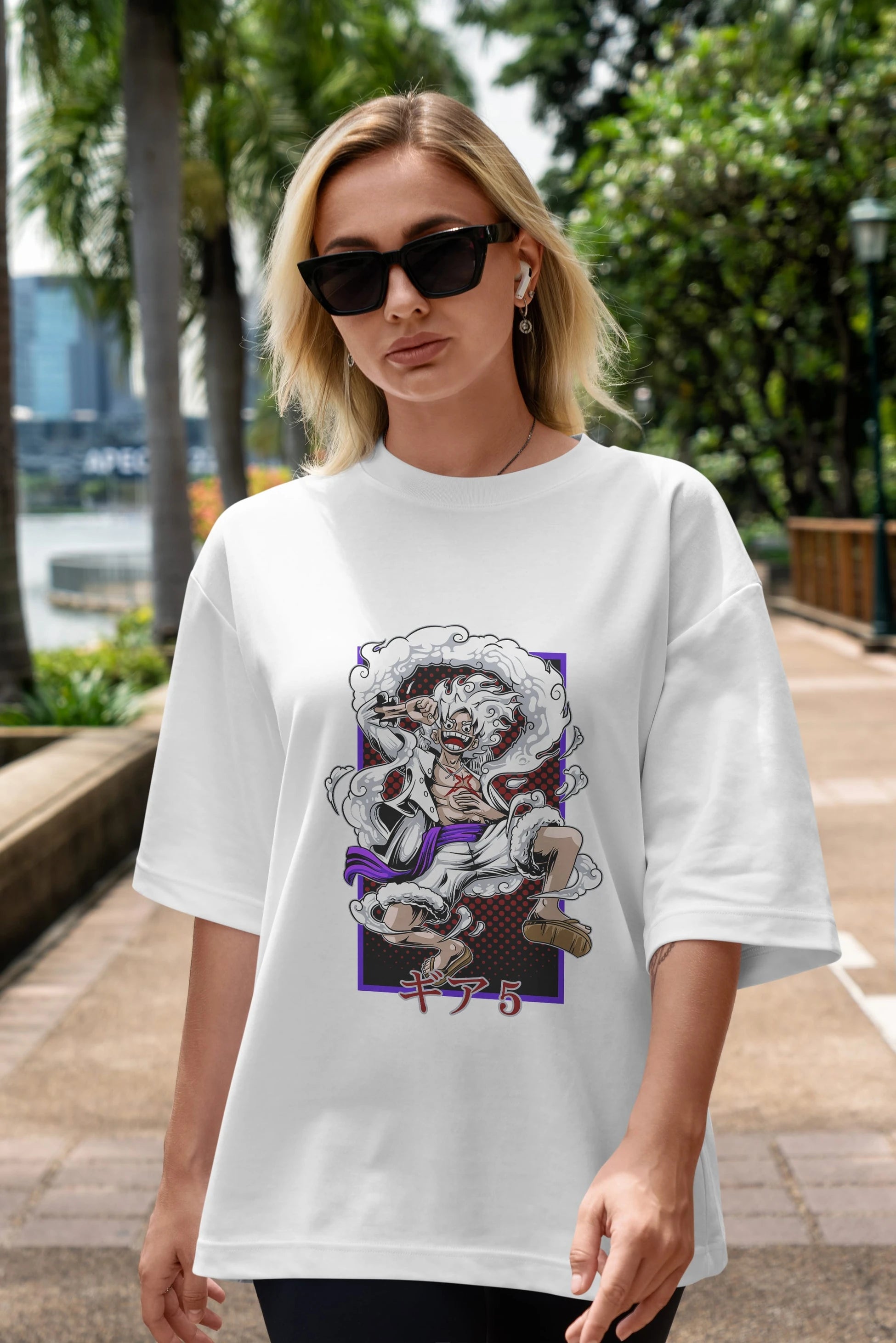 MONKEY D. LUFFY GEAR5 Anime Ön Baskılı Oversize t-shirt %100 pamuk Erkek Kadın Unisex