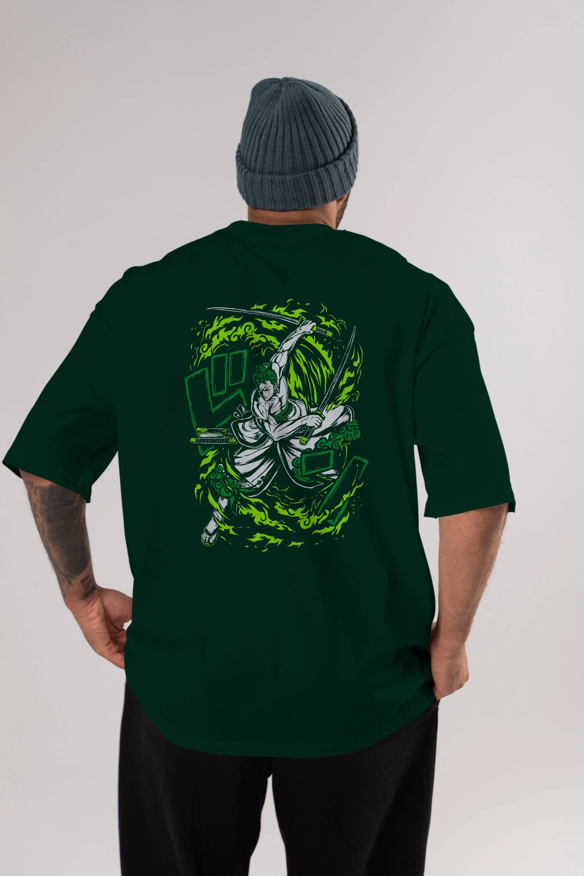 ZORO-ONE PIECE (2) Anime Arka Baskılı Oversize t-shirt Erkek Kadın Unisex