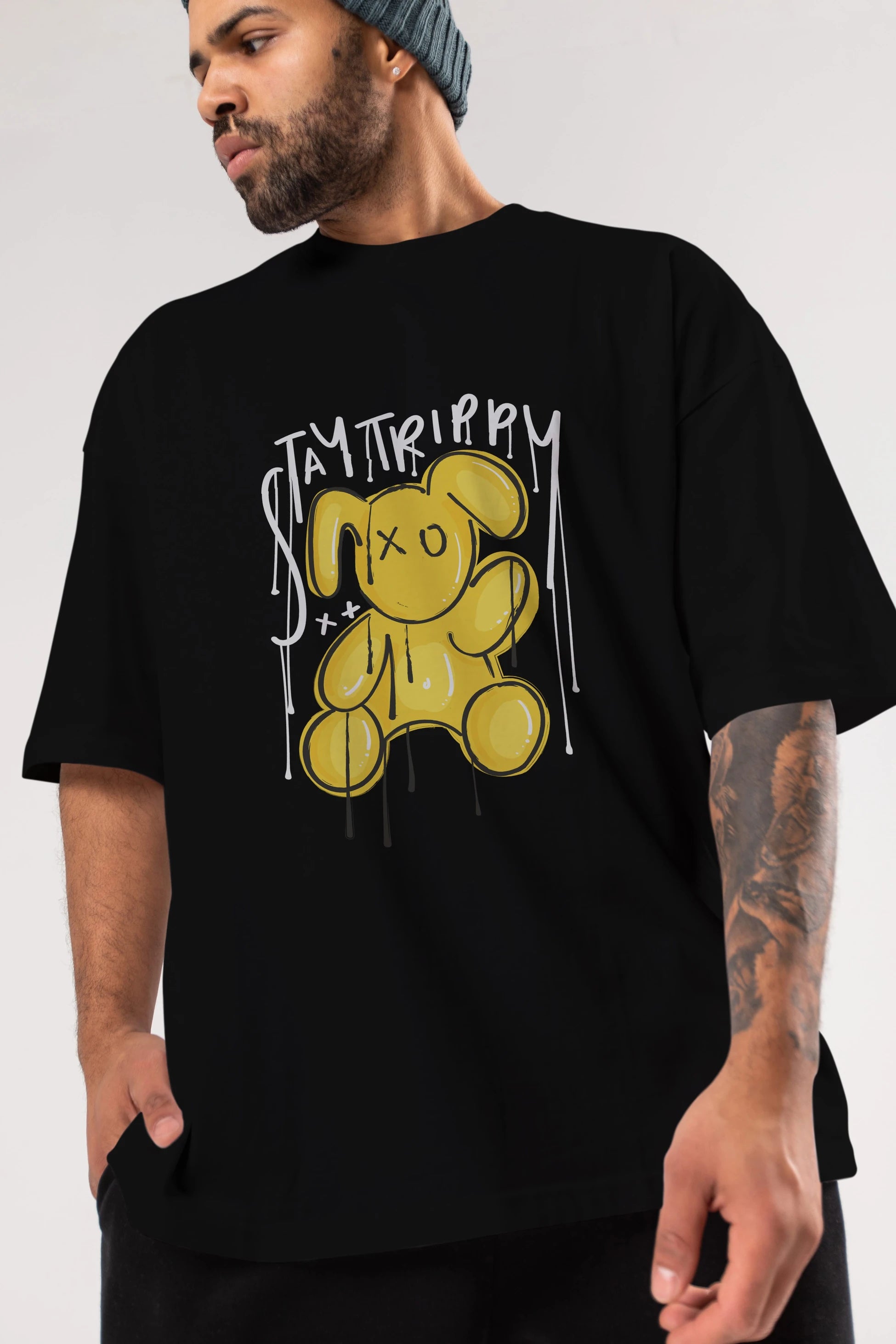 Stay Trippy Bear Ön Baskılı Oversize t-shirt Erkek Kadın Unisex