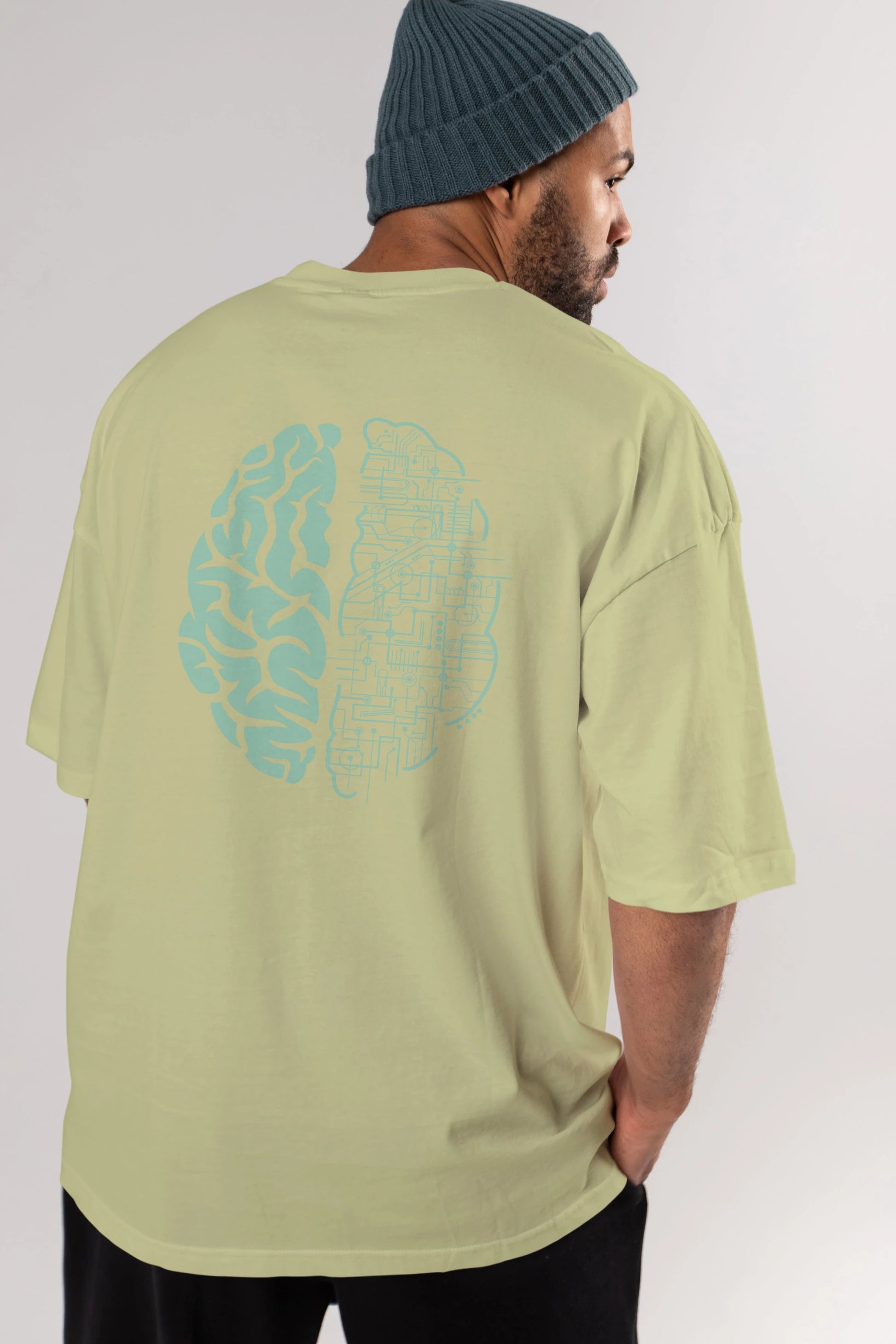 Electric Brain Arka Baskılı Oversize t-shirt %100 pamuk Erkek Kadın Unisex