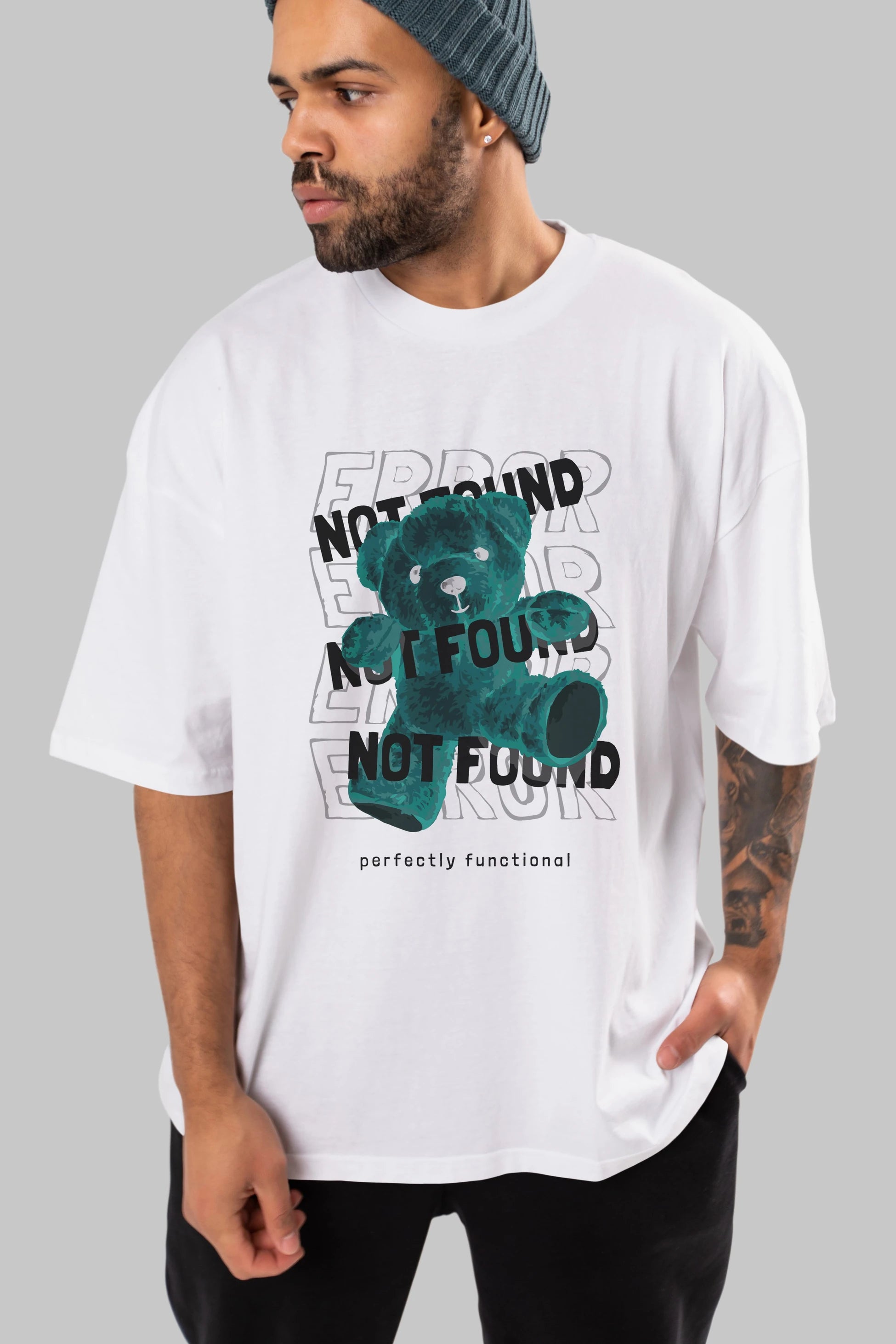 Error Not Found Bear Ön Baskılı Oversize t-shirt Erkek Kadın Unisex