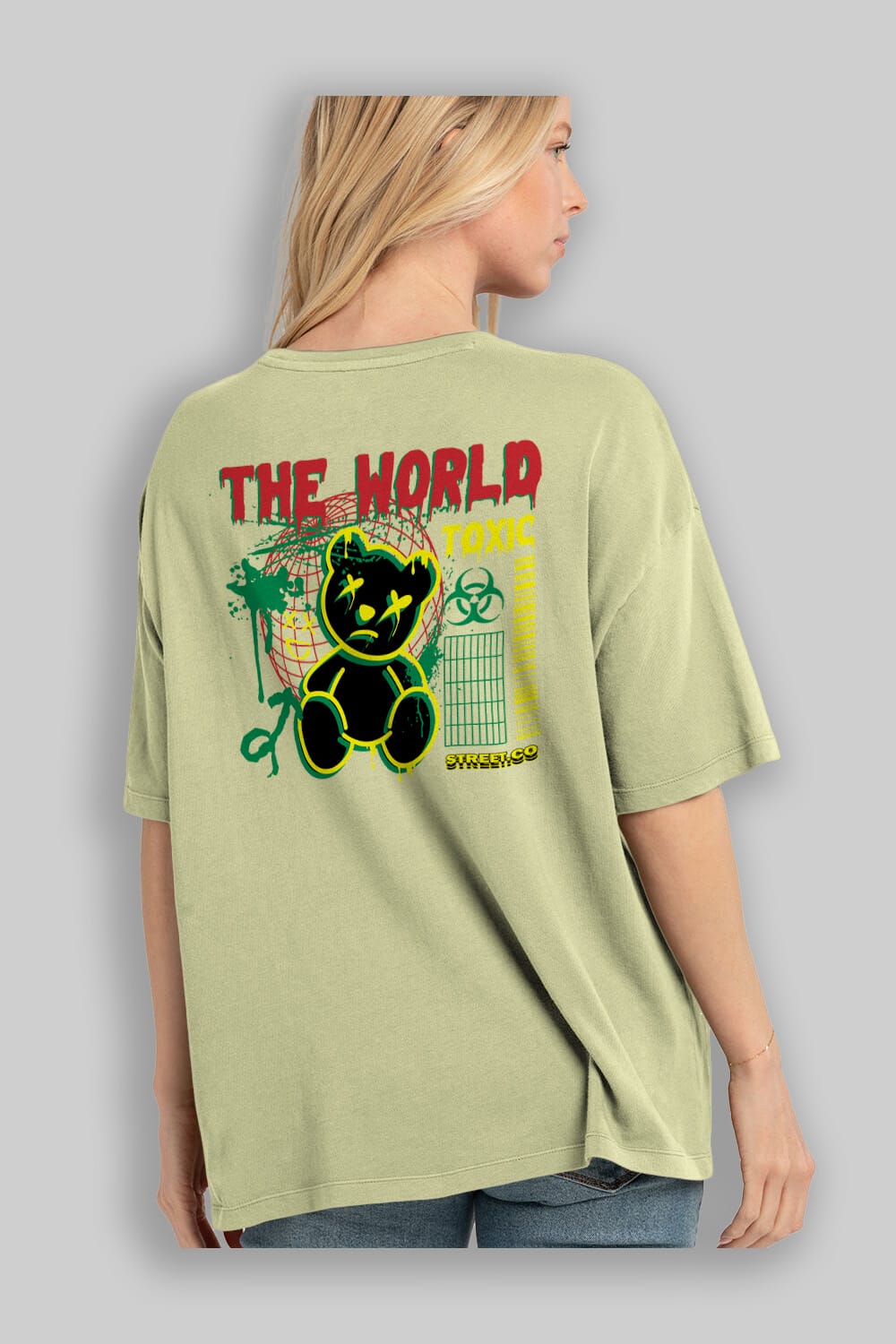 The World Toxic Bear Arka Baskılı Oversize t-shirt Erkek Kadın Unisex