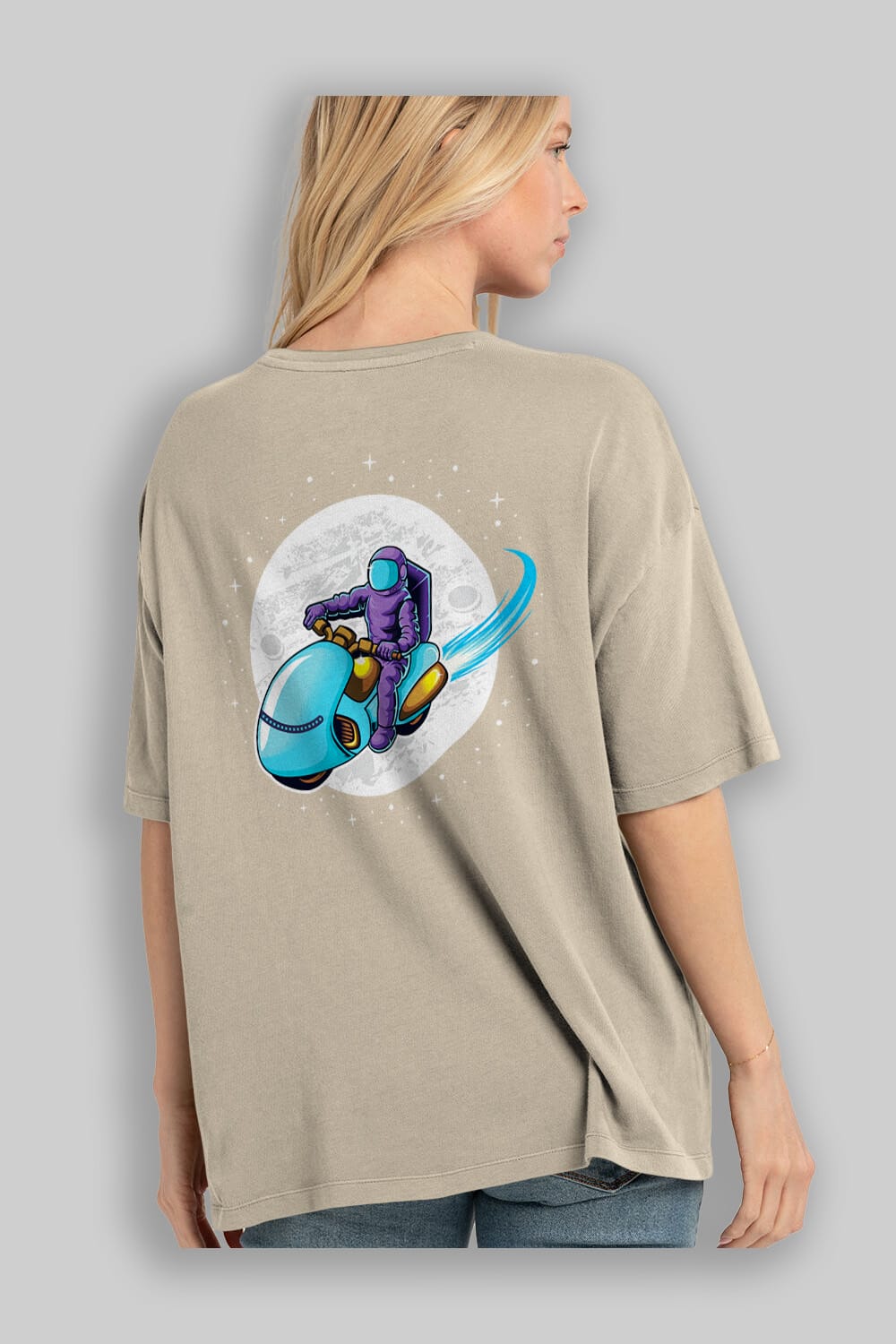 Astrorider in Space Arka Baskılı Oversize t-shirt Erkek Kadın Unisex