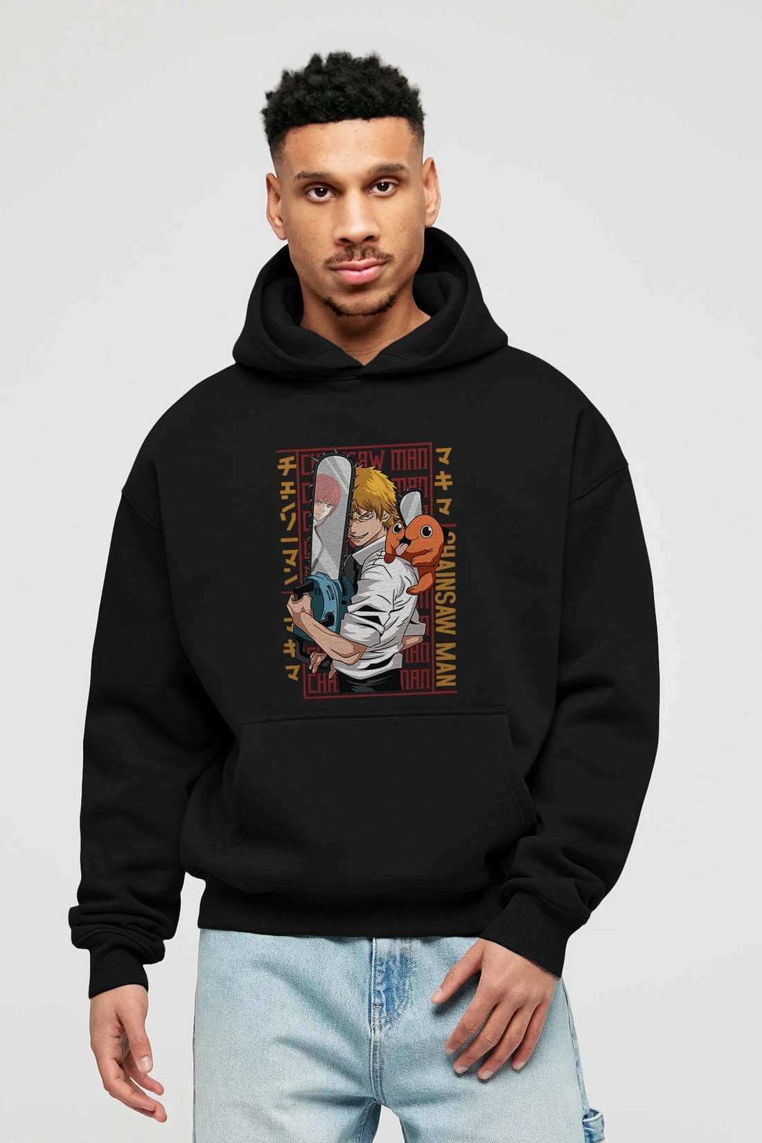 Chainsaw DENJI Anime Ön Baskılı Hoodie Oversize Kapüşonlu Sweatshirt Erkek Kadın Unisex