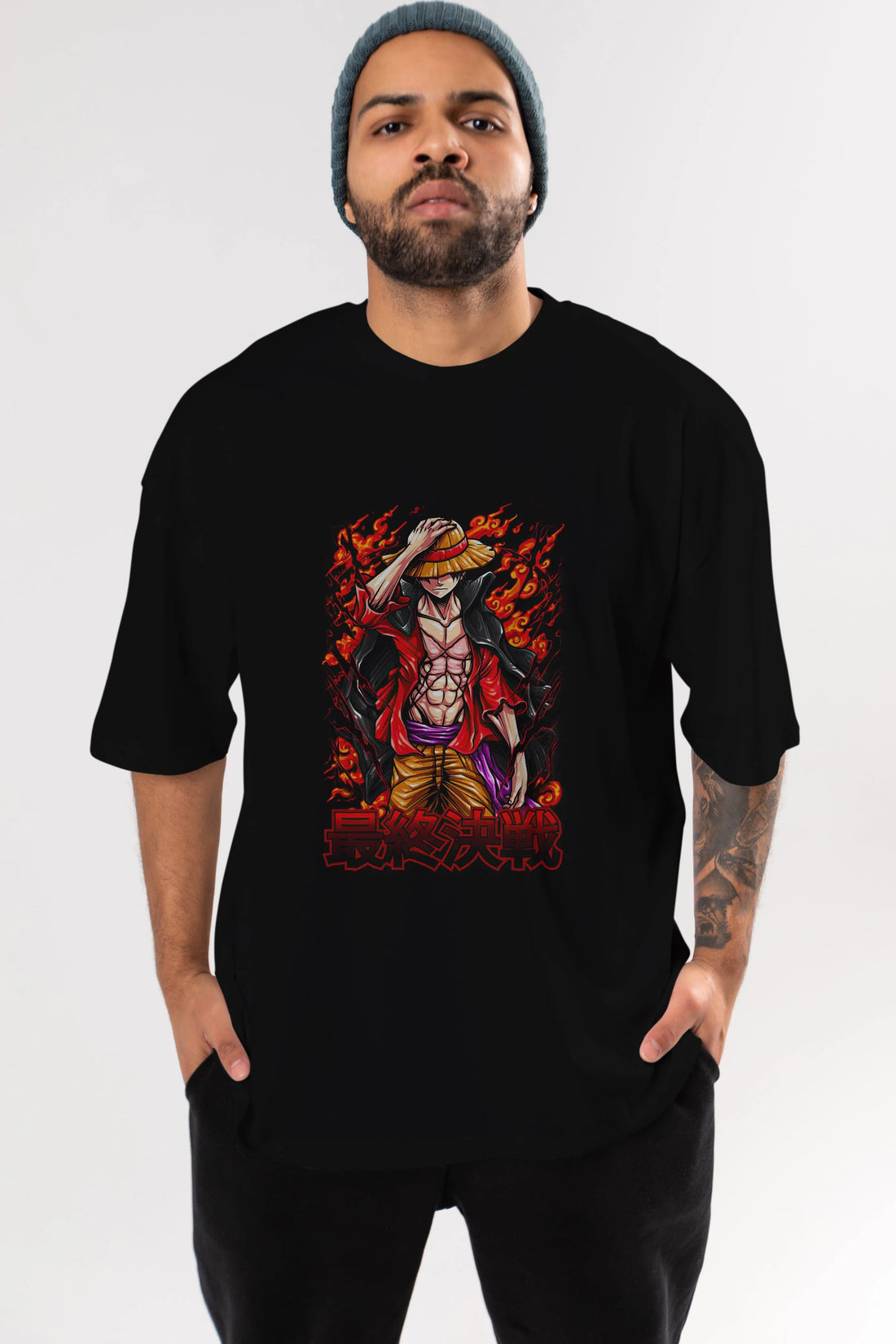 MONKEY D. LUFFY (3) Anime Ön Baskılı Oversize t-shirt %100 pamuk Erkek Kadın Unisex