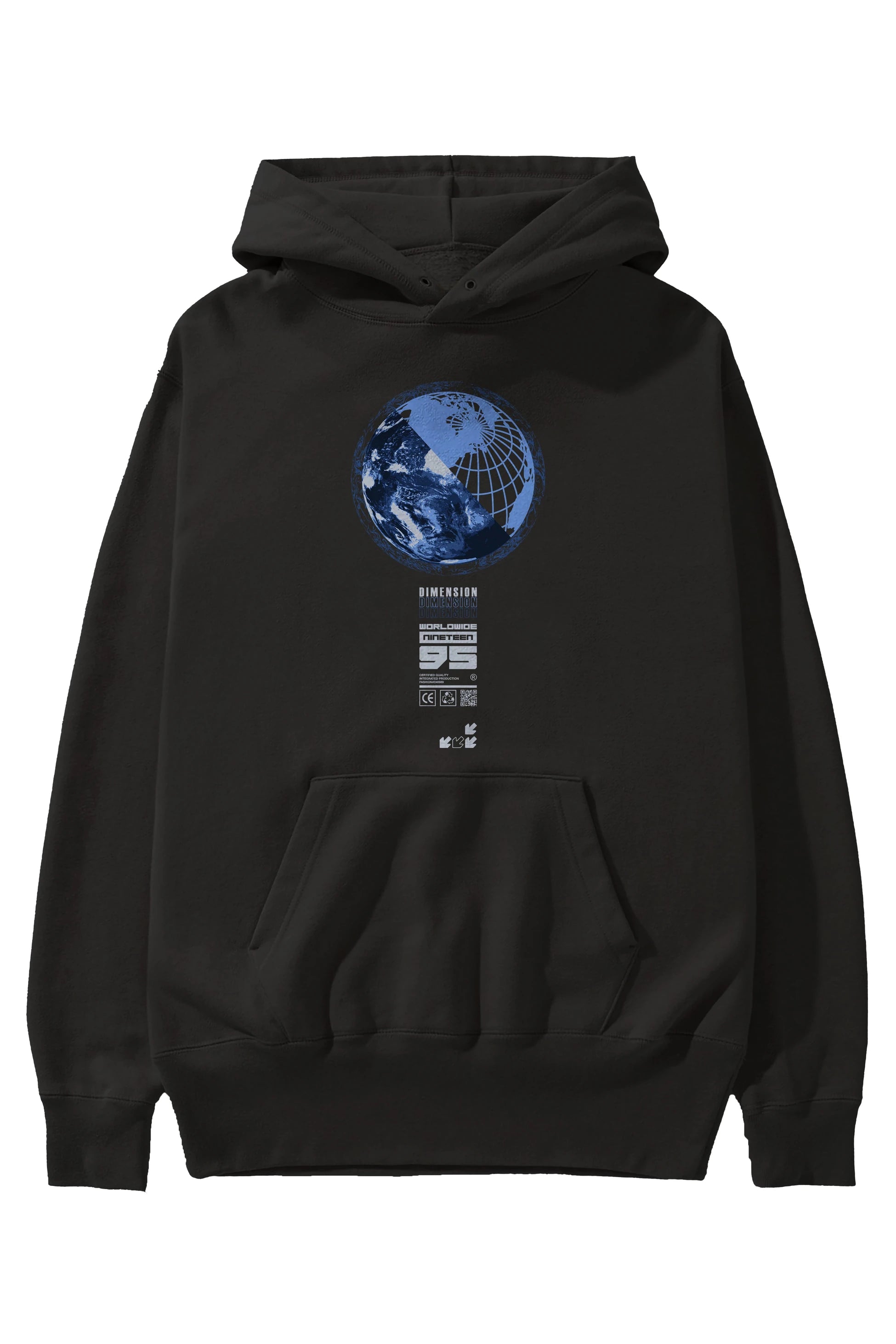 Dimension 95 Ön Baskılı Hoodie Oversize Kapüşonlu Sweatshirt Erkek Kadın Unisex