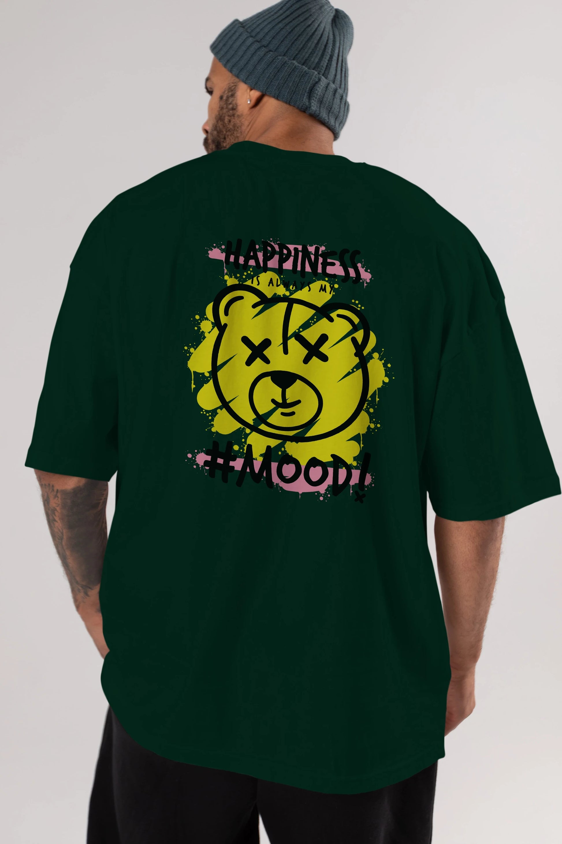 Happiness Mood Bear Arka Baskılı Oversize t-shirt Erkek Kadın Unisex