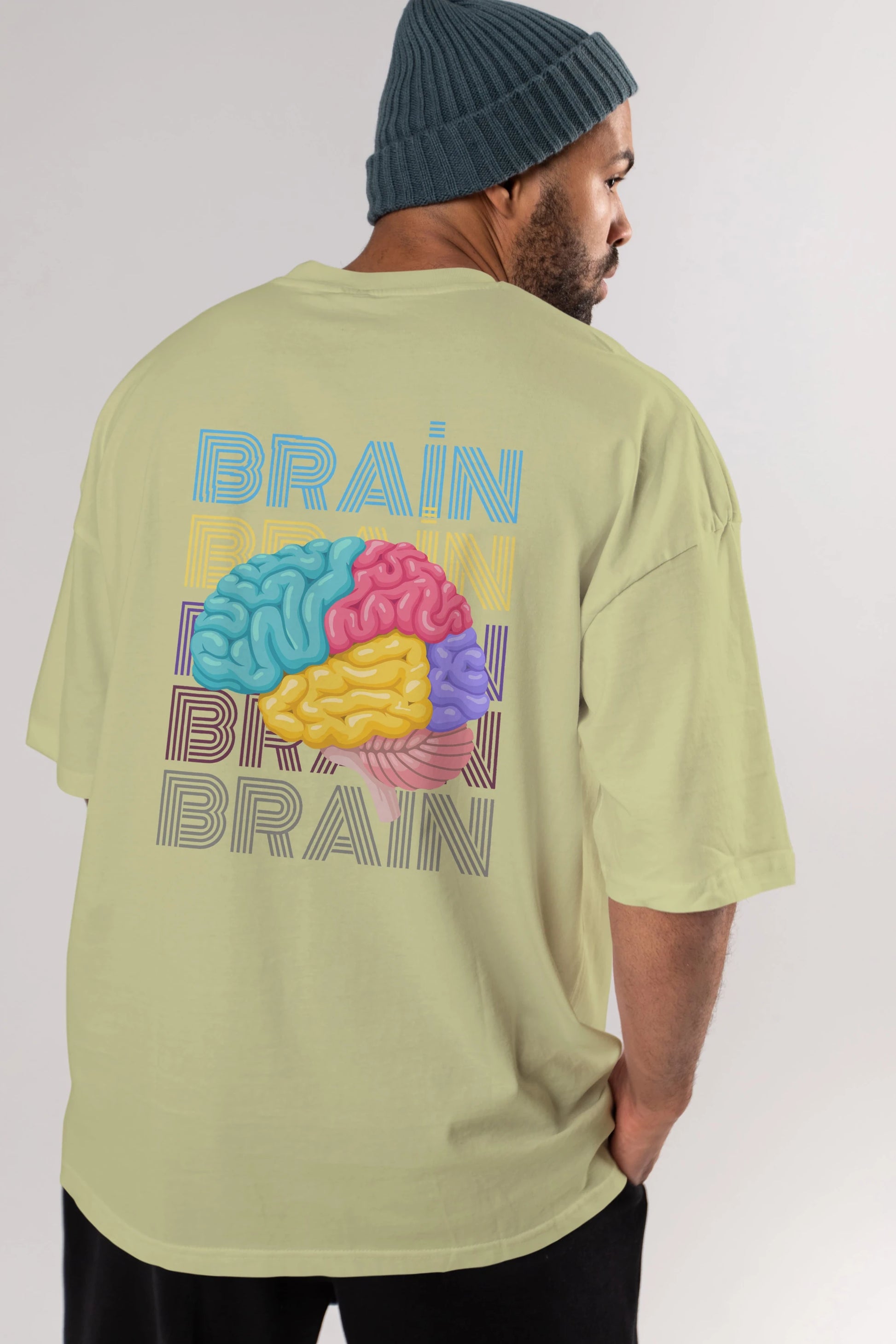 Brain Yazılı Arka Baskılı Oversize t-shirt Erkek Kadın Unisex