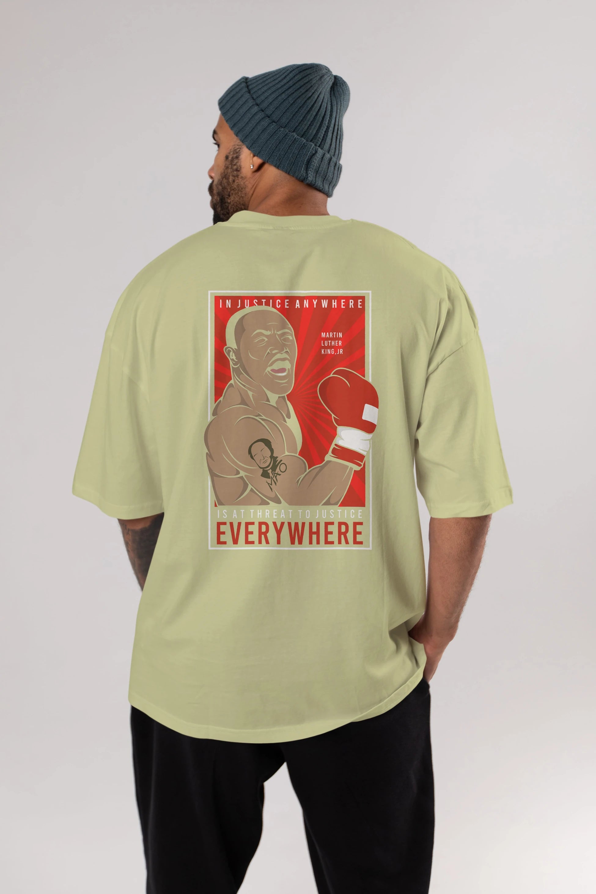 Luther King Boxer Arka Baskılı Oversize t-shirt Erkek Kadın Unisex %100 Pamuk tişort