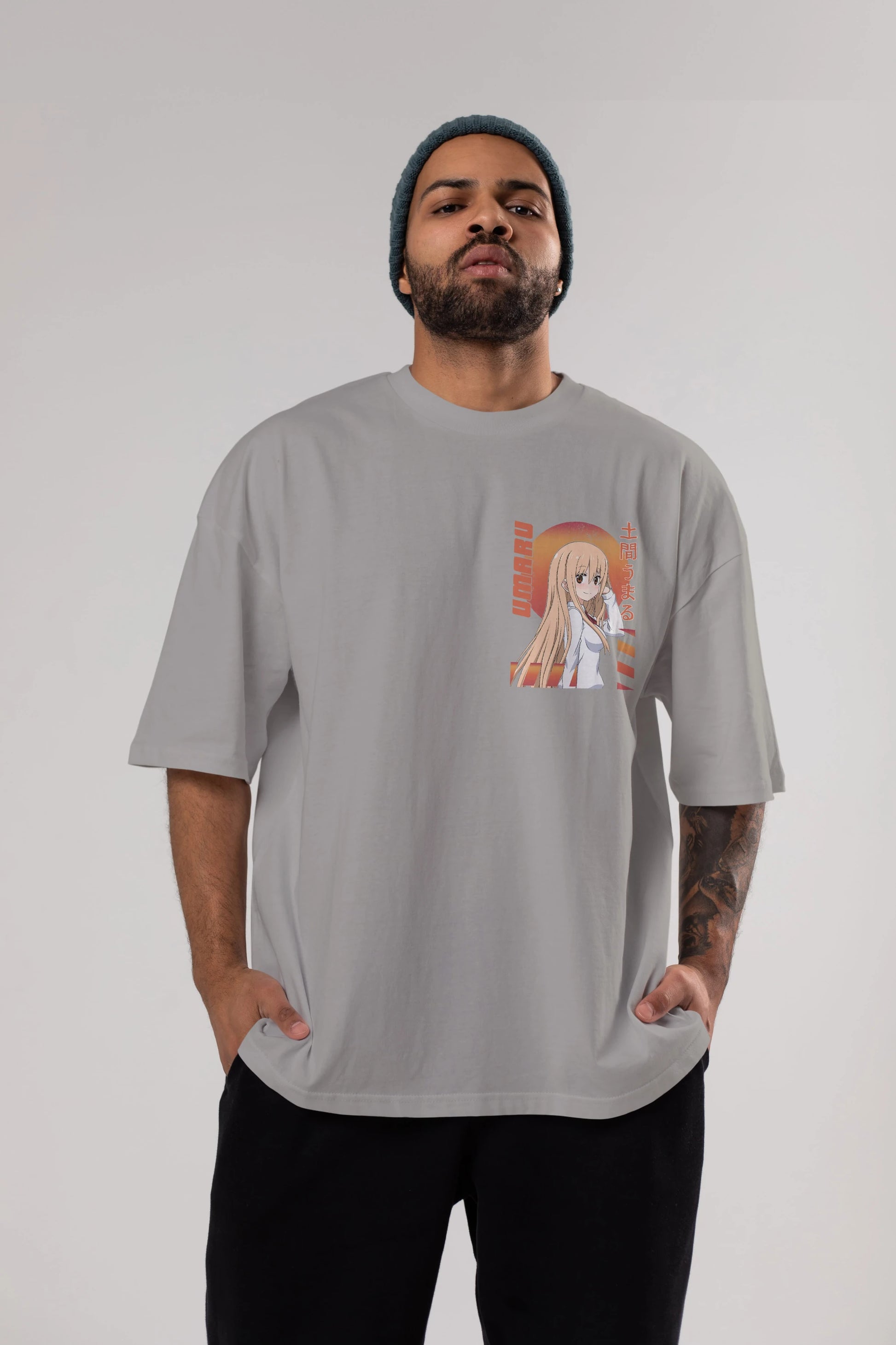 Umaru Doma 5 Ön Sol Baskılı Oversize t-shirt Erkek Kadın Unisex %100 Pamuk Bisiklet Yaka tişort