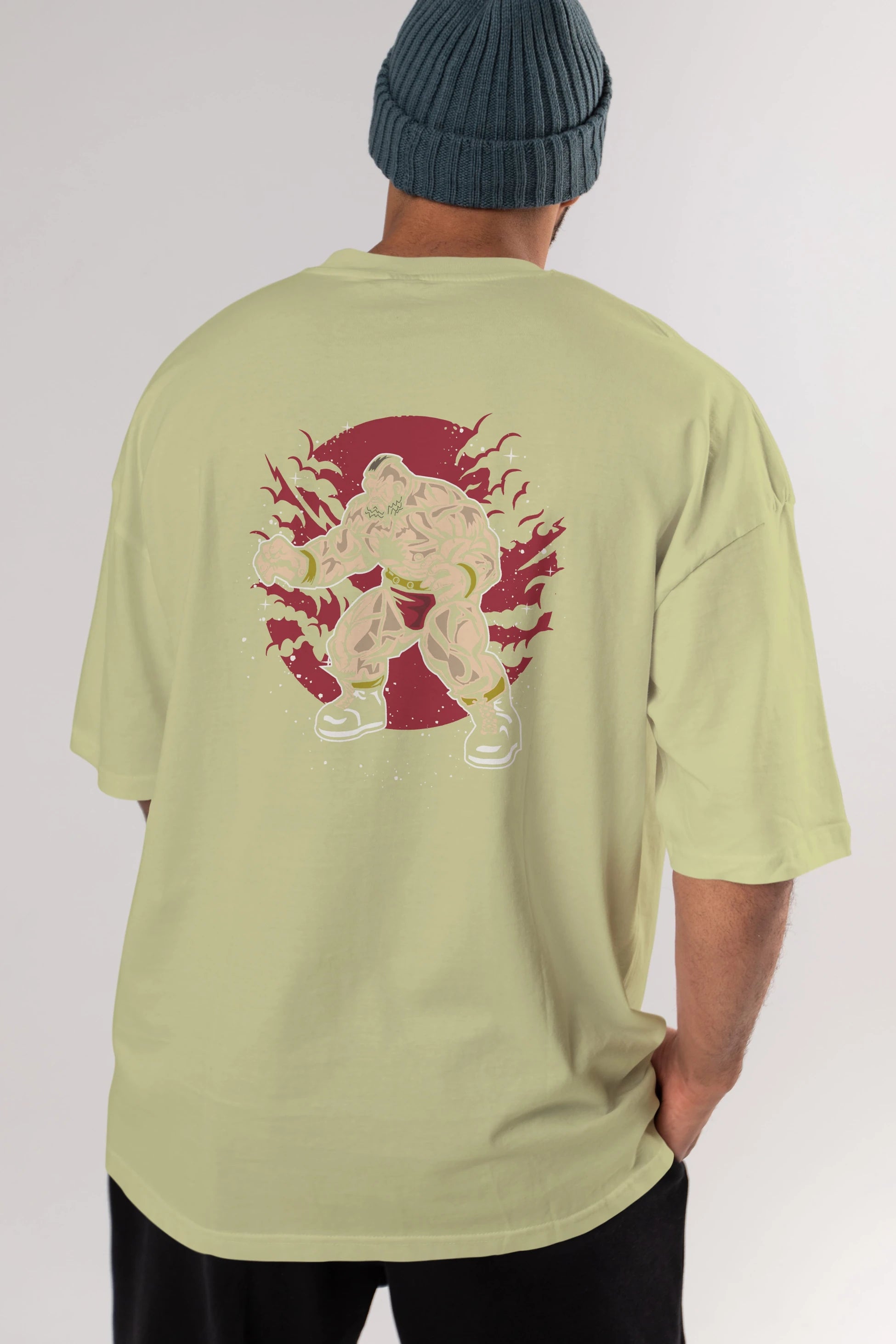 ZANGGIEF Arka Baskılı Oversize t-shirt Erkek Kadın Unisex %100 Pamuk