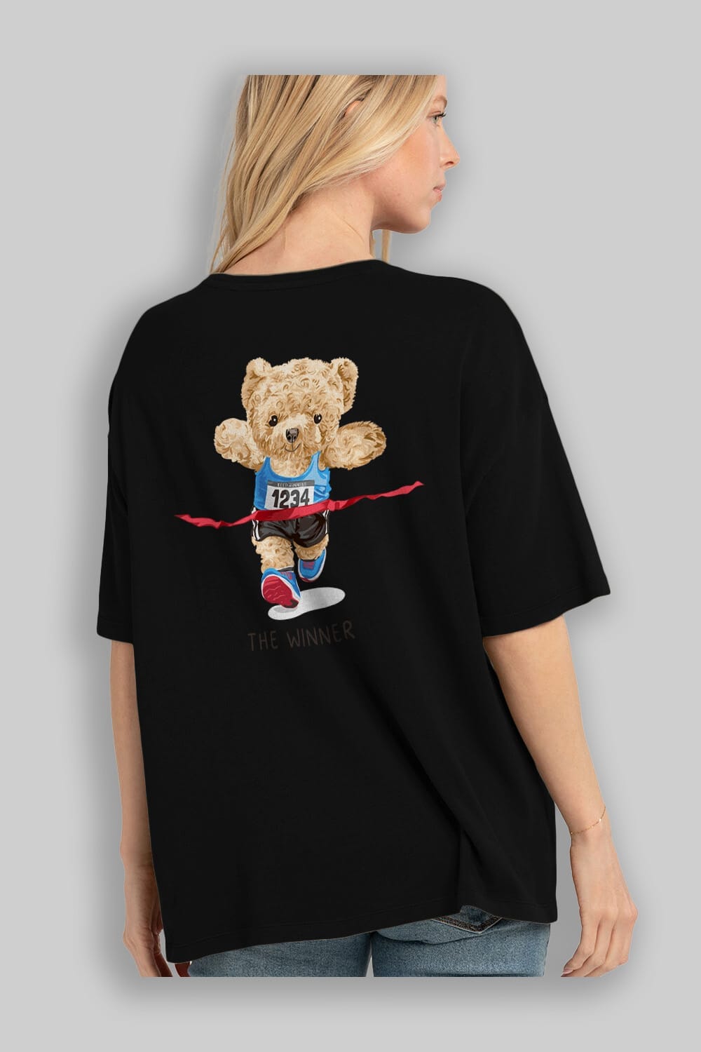 Teddy Bear The Winner Arka Baskılı Oversize t-shirt Erkek Kadın Unisex %100 Pamuk