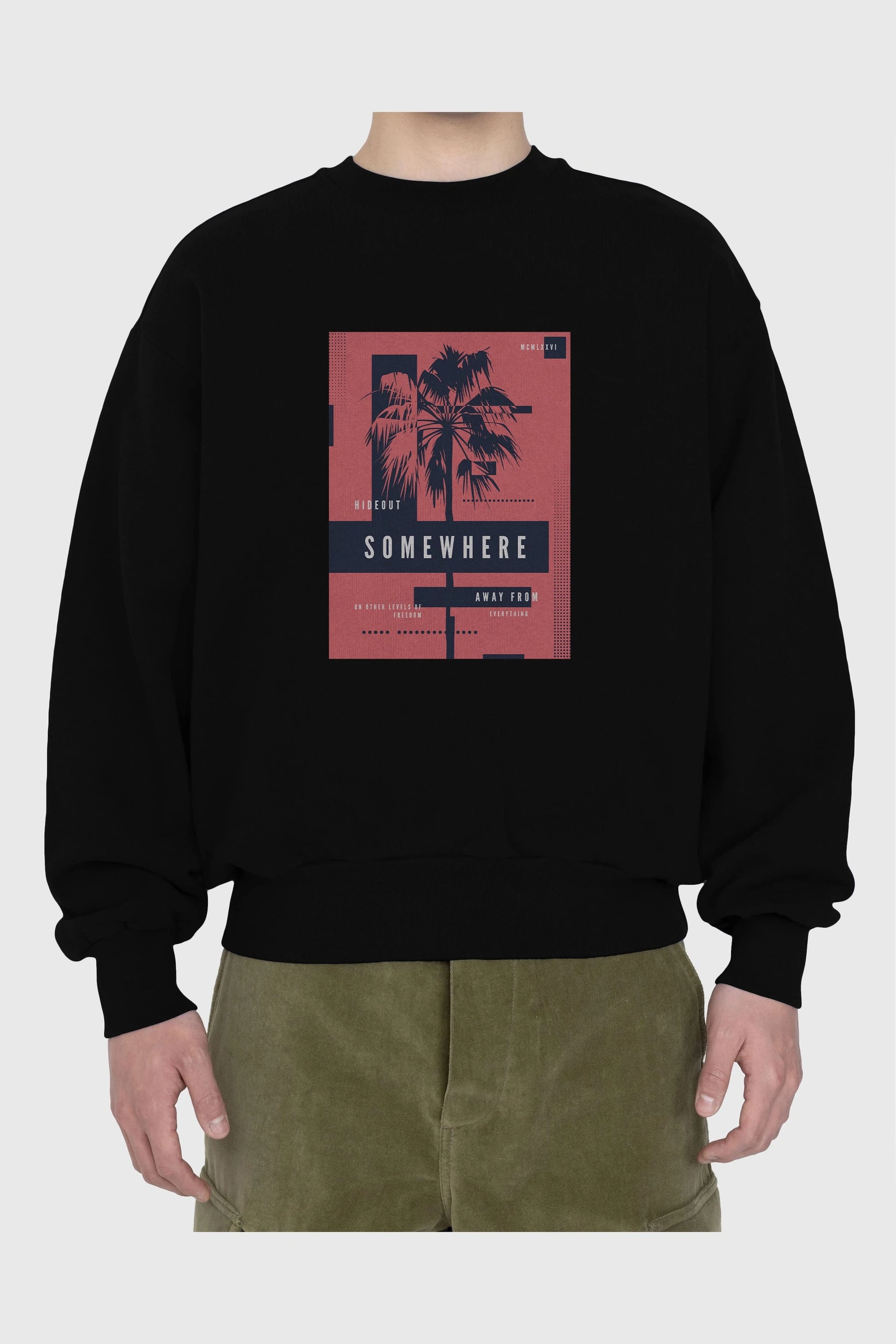 Hideout Somewhere Ön Baskılı Oversize Sweatshirt Erkek Kadın Unisex
