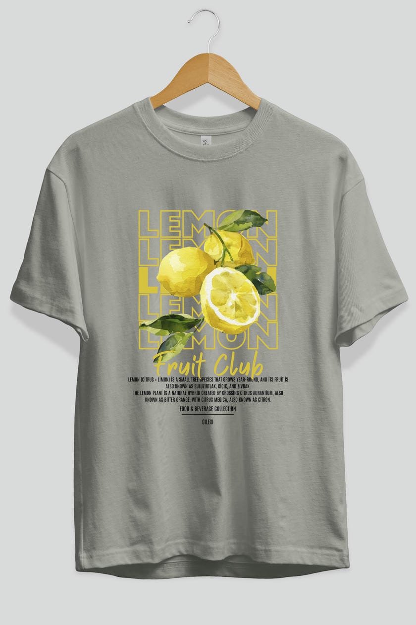 Lemon Ön Baskılı Oversize t-shirt Erkek Kadın Pamuk Bisiklet Yaka tişort
