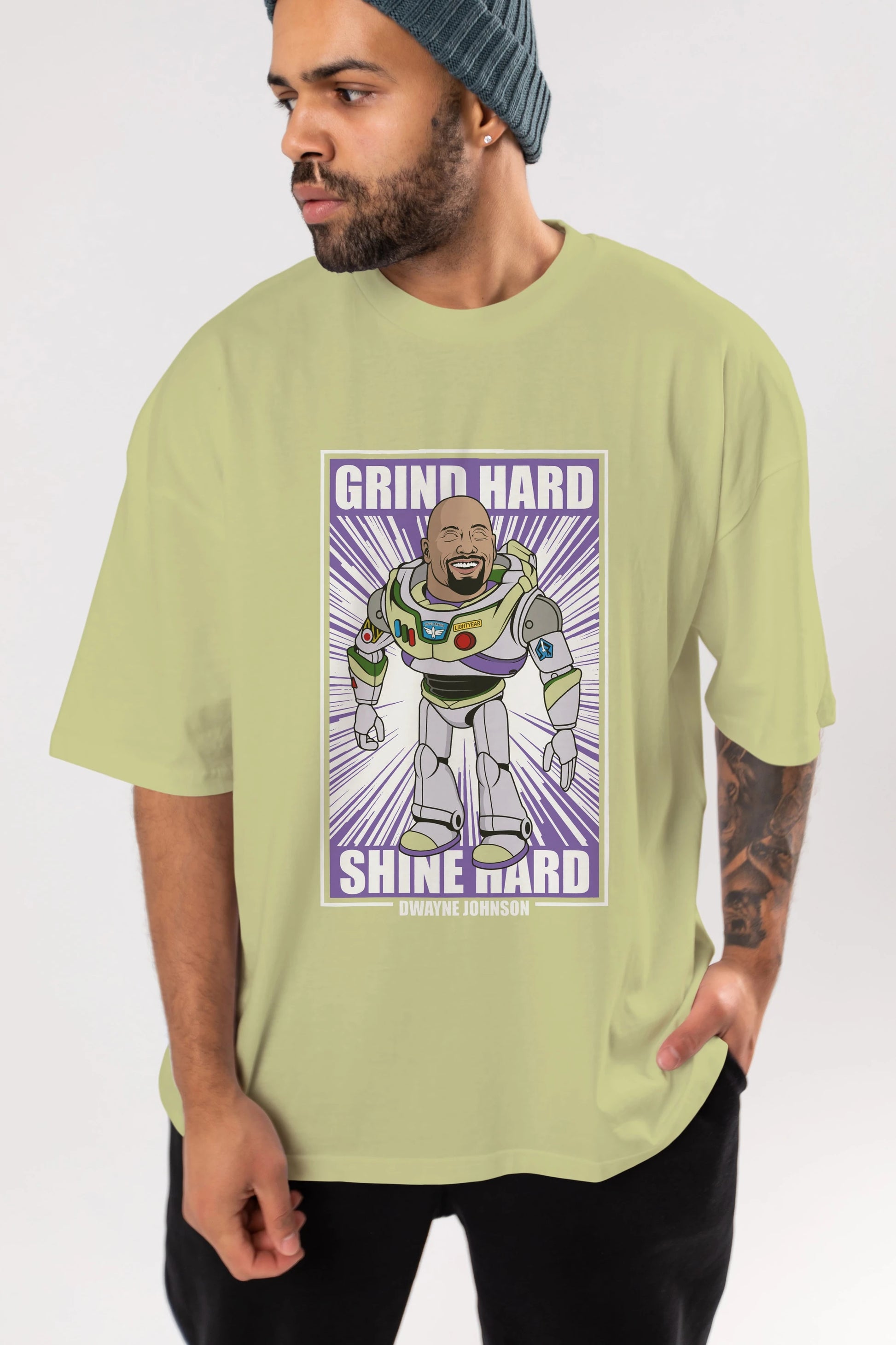 Dwayne Johnson Buzz Lightyear Ön Baskılı Oversize t-shirt Erkek Kadın Unisex %100 Pamuk tişort