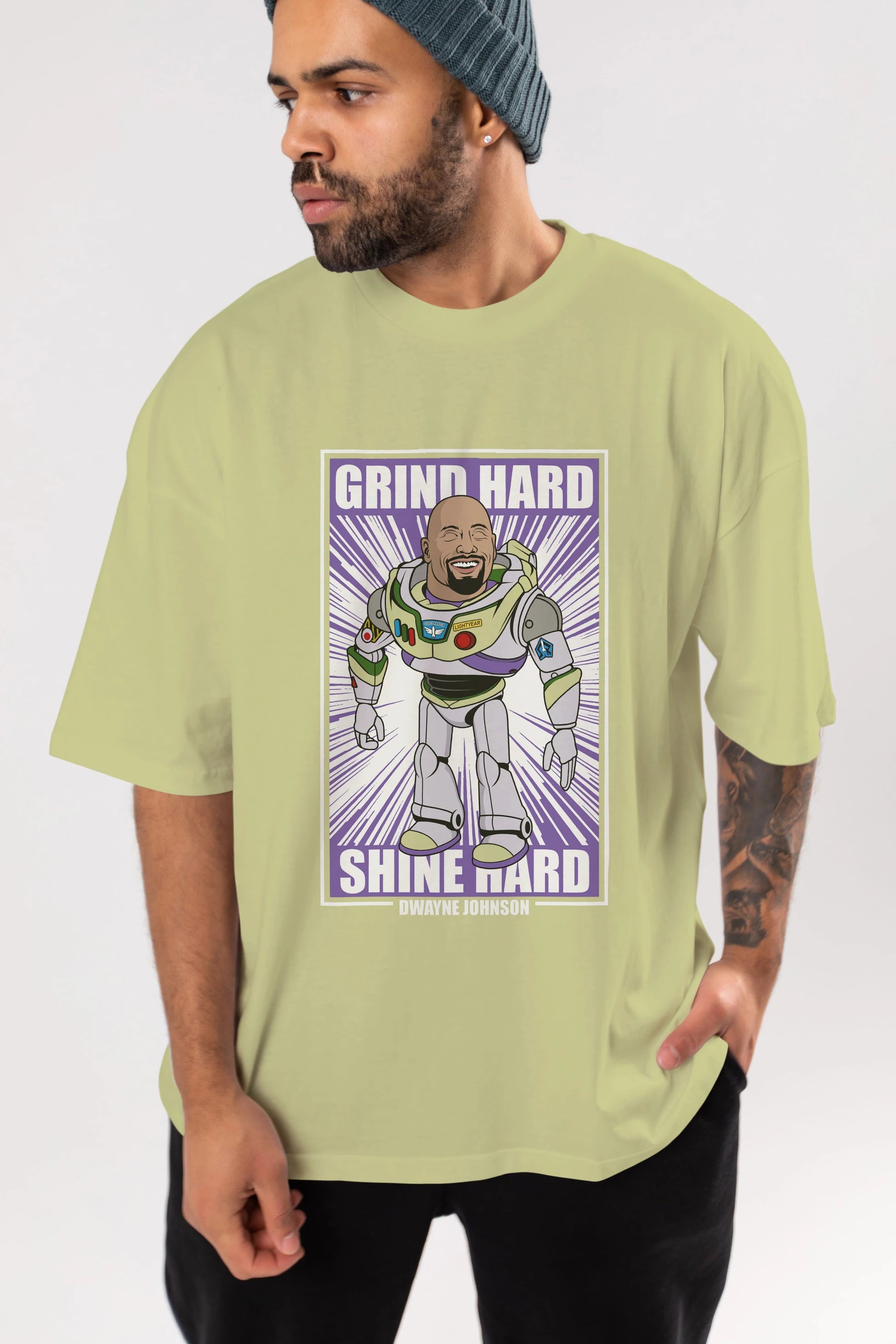 Dwayne Johnson Buzz Lightyear Ön Baskılı Oversize t-shirt Erkek Kadın Unisex %100 Pamuk tişort