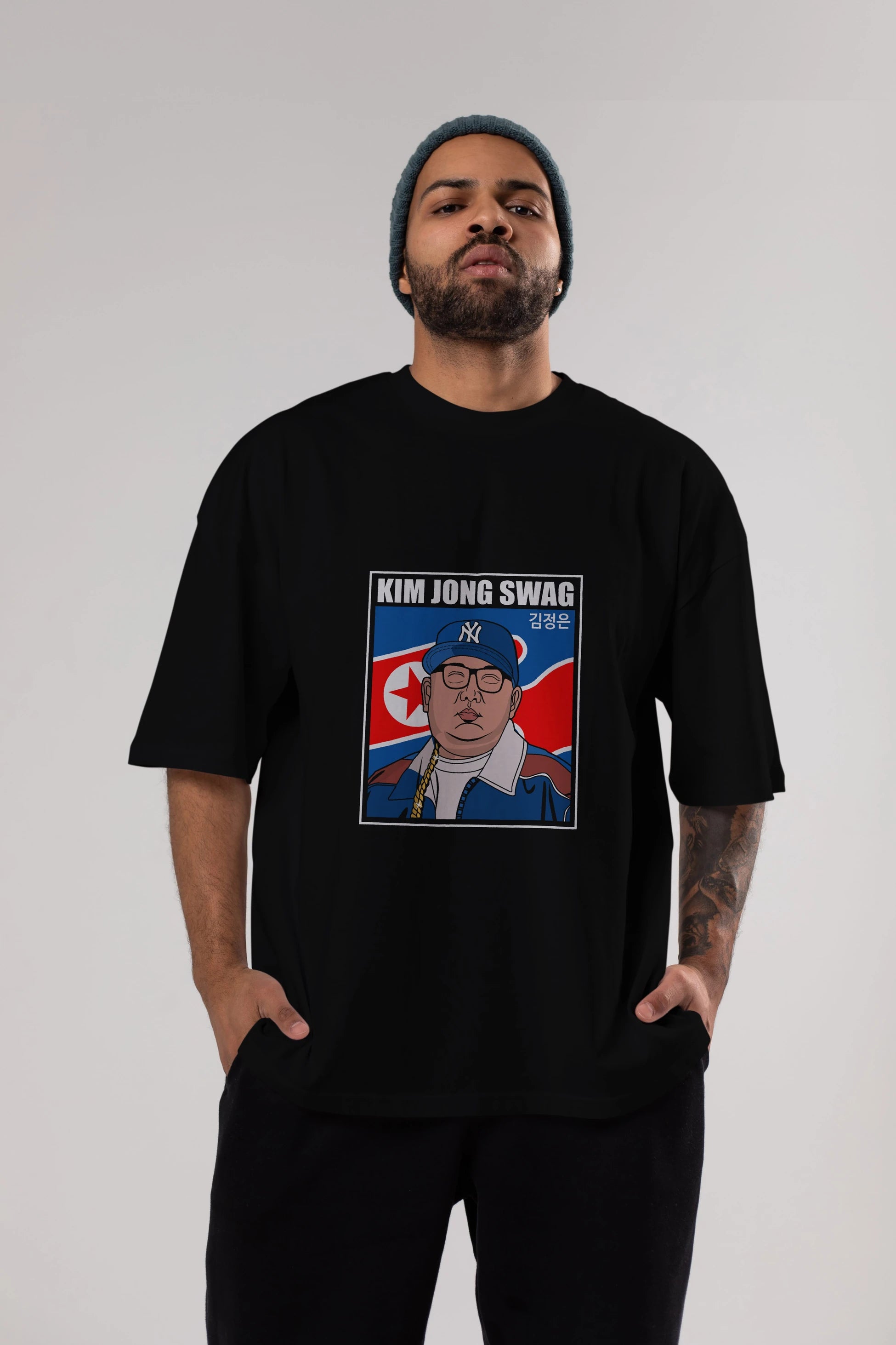 King Jong Swag Ön Baskılı Oversize t-shirt Erkek Kadın Unisex %100 Pamuk tişort