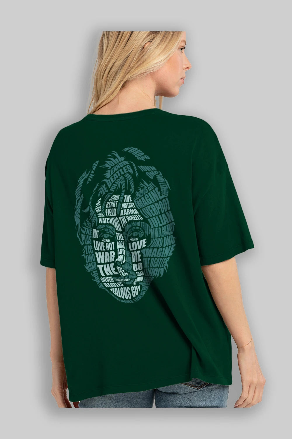 John Lennon Calligram Arka Baskılı Oversize t-shirt %100 pamuk Erkek Kadın Unisex