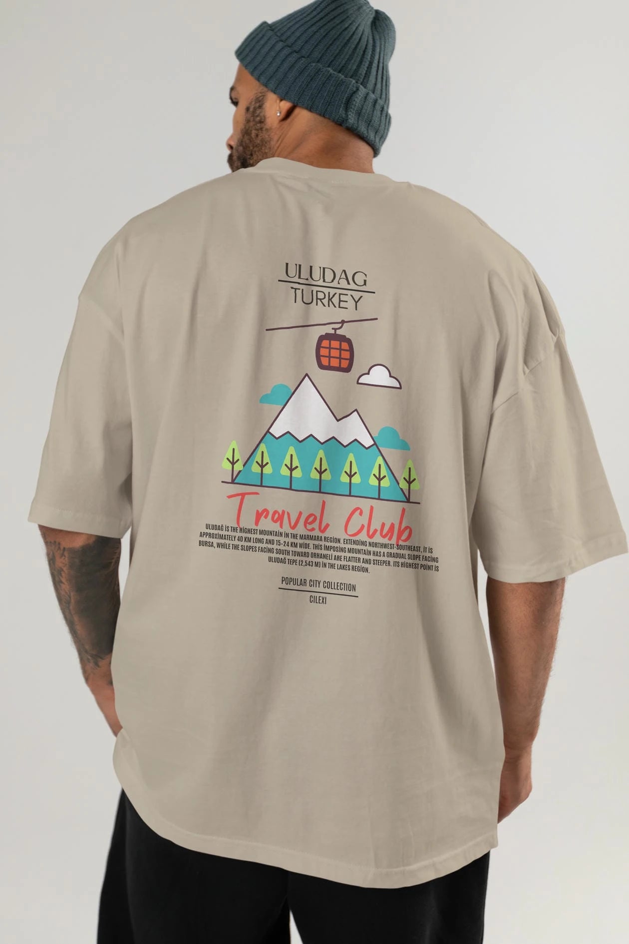 Uludağ Turkey Arka Baskılı Oversize t-shirt Erkek Kadın Pamuk Bisiklet Yaka tişort
