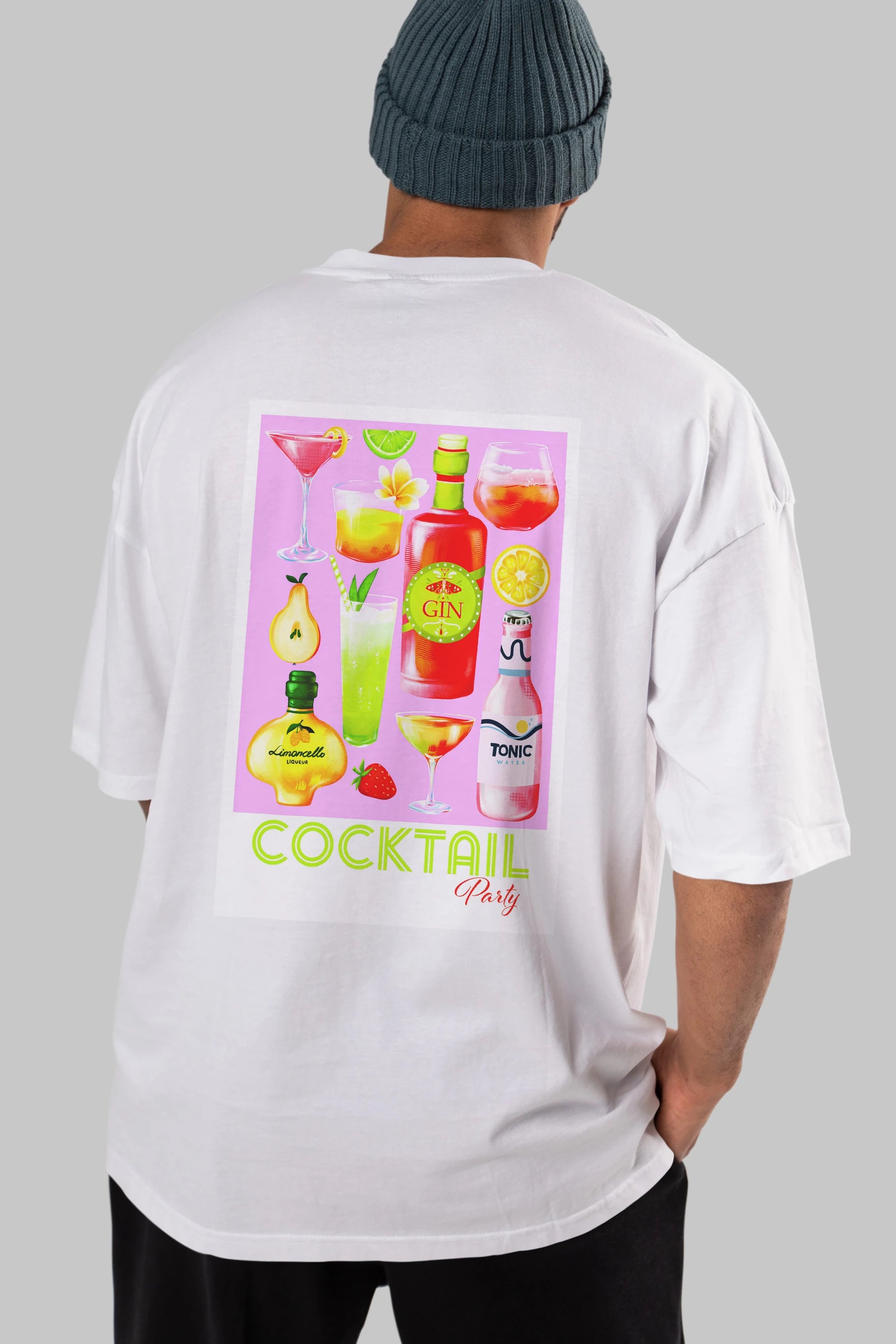 Cocktail Party Arka Baskılı Oversize t-shirt Erkek Kadın Unisex %100 Pamuk Bisiklet Yaka tişort