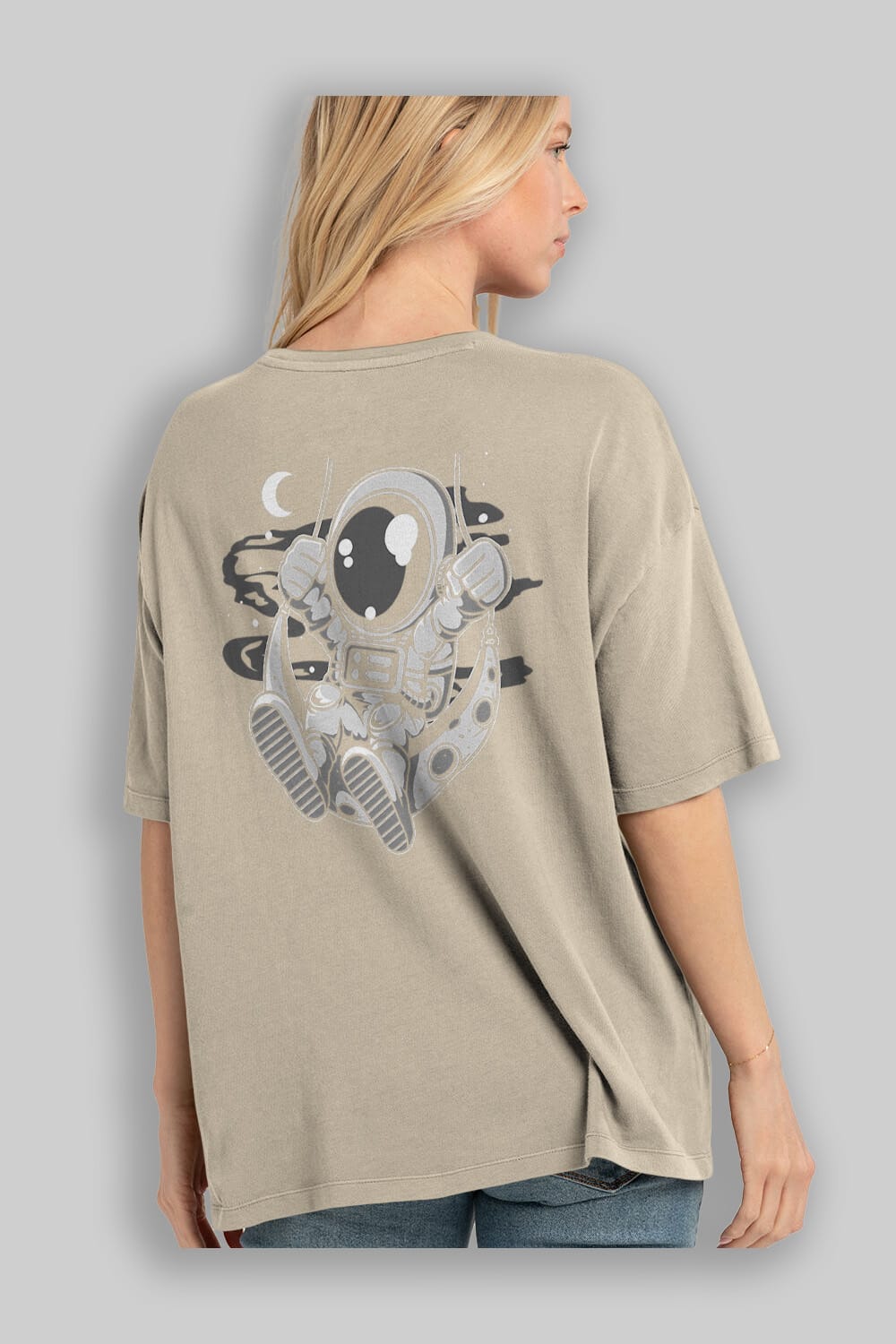 Astronaut Moon Swinger Arka Baskılı Oversize t-shirt Erkek Kadın Unisex