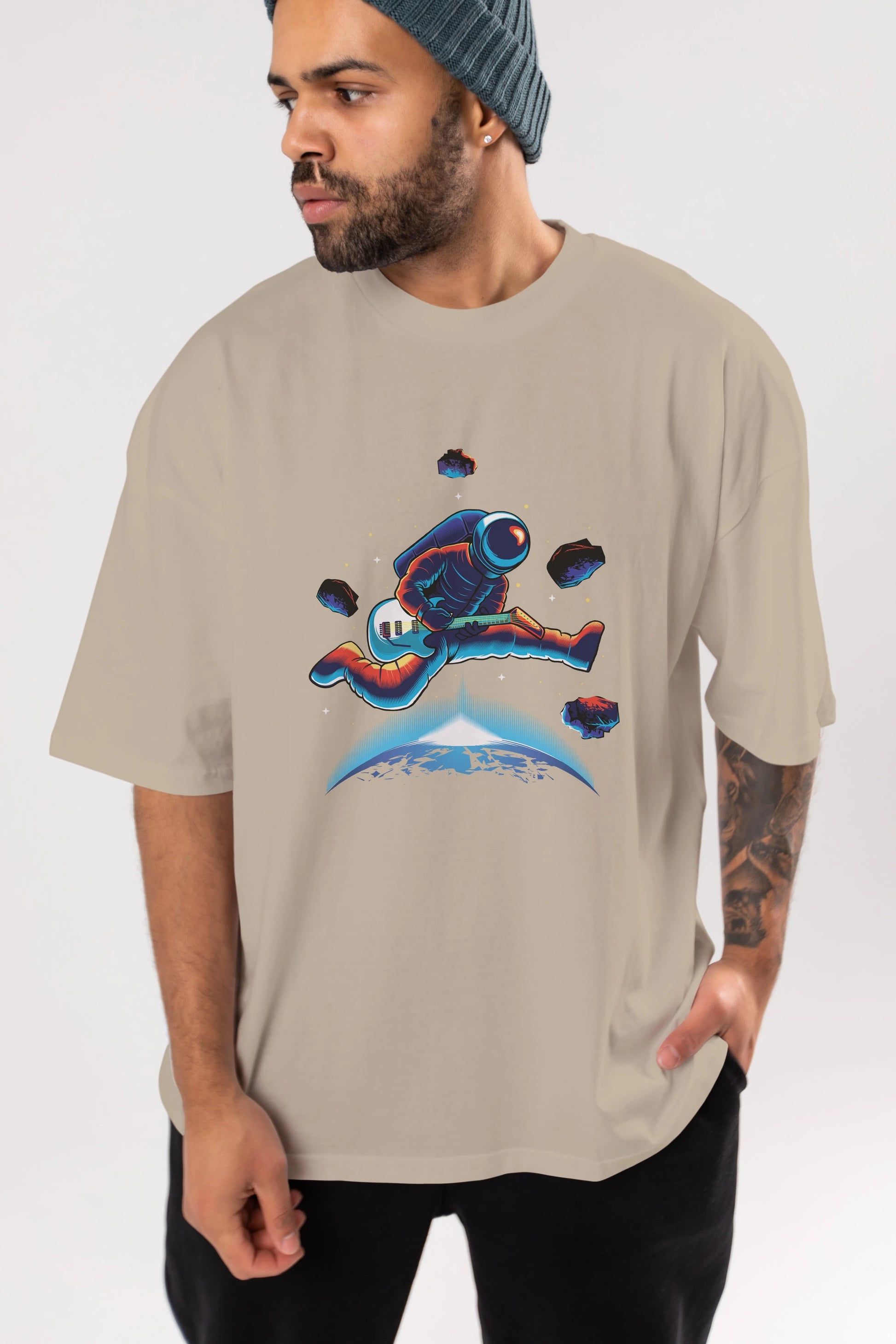 Astroguitar Ön Baskılı Oversize t-shirt Erkek Kadın Unisex