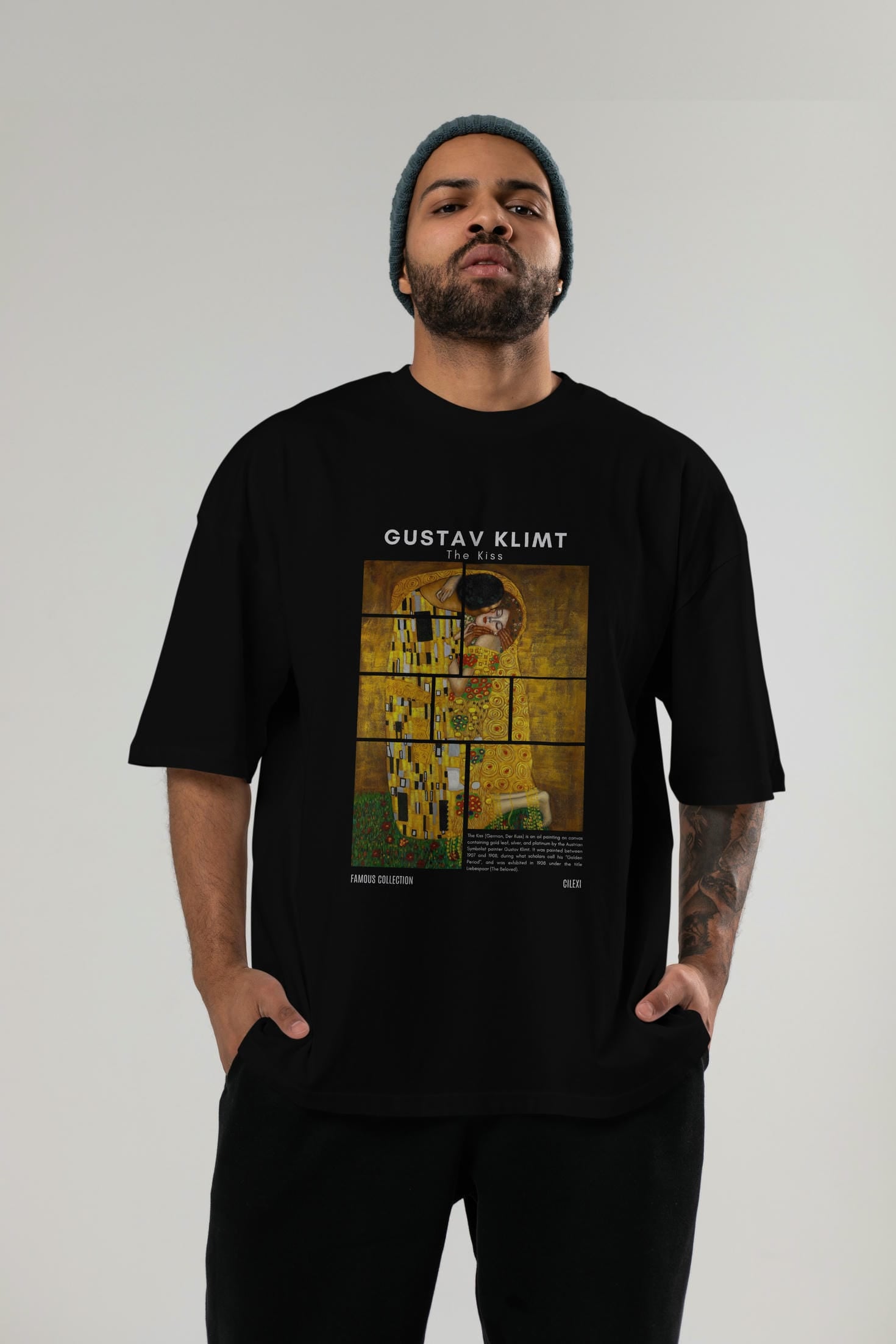 Gustav Klimt The Kiss ön Baskılı Oversize t-shirt Erkek Kadın Bisiklet Yaka Pamuk tişort