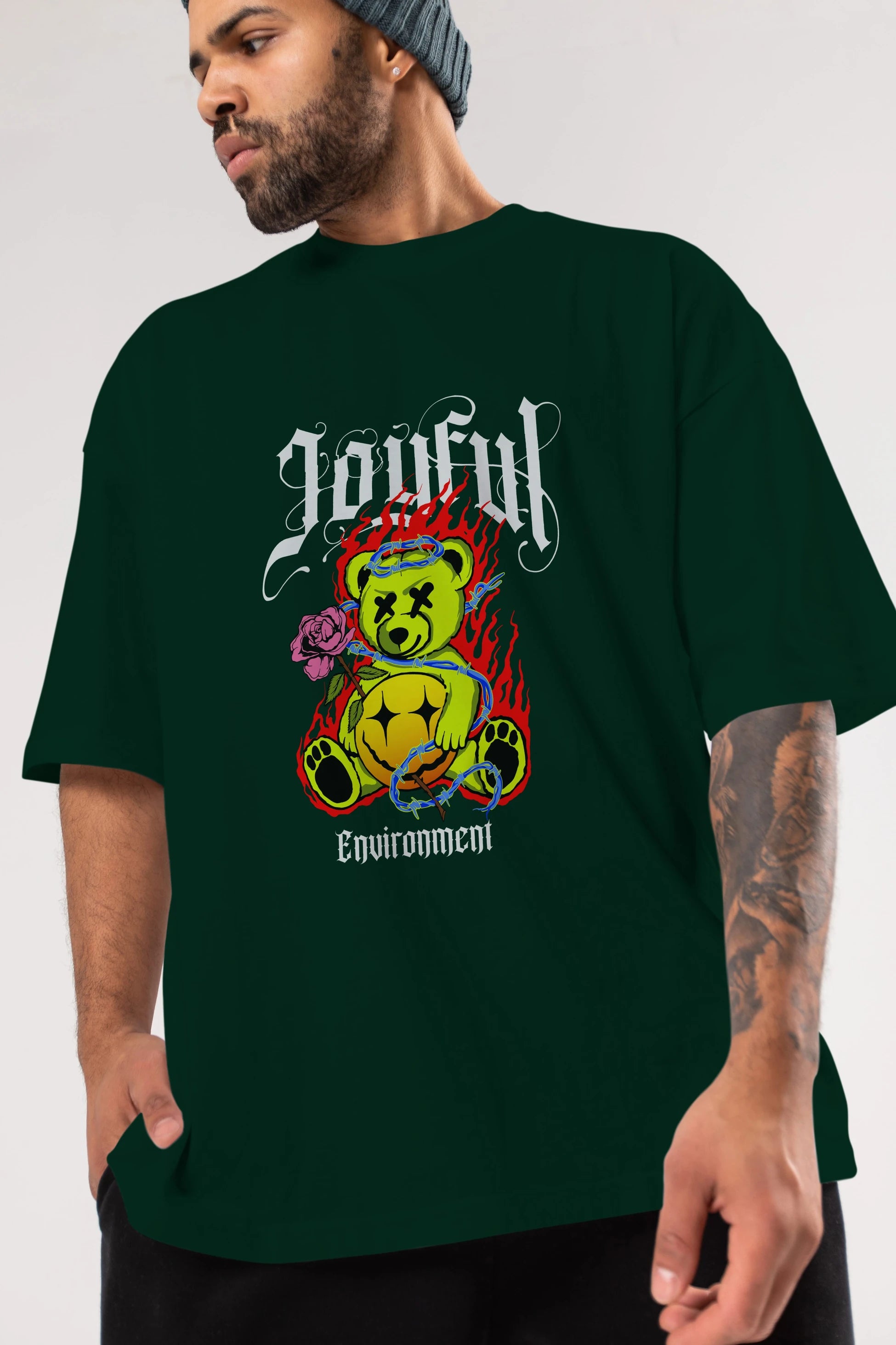 Joyful Bear Ön Baskılı Oversize t-shirt Erkek Kadın Unisex