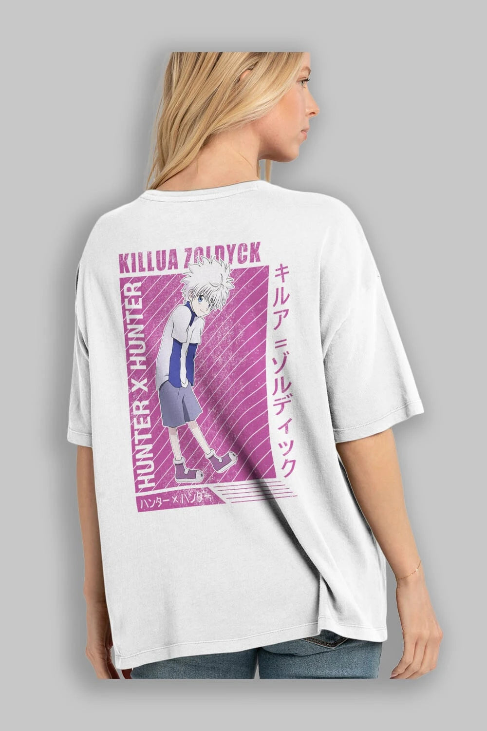 Killua Zoldyck 3 1 Anime Arka Baskılı Oversize t-shirt Erkek Kadın Unisex