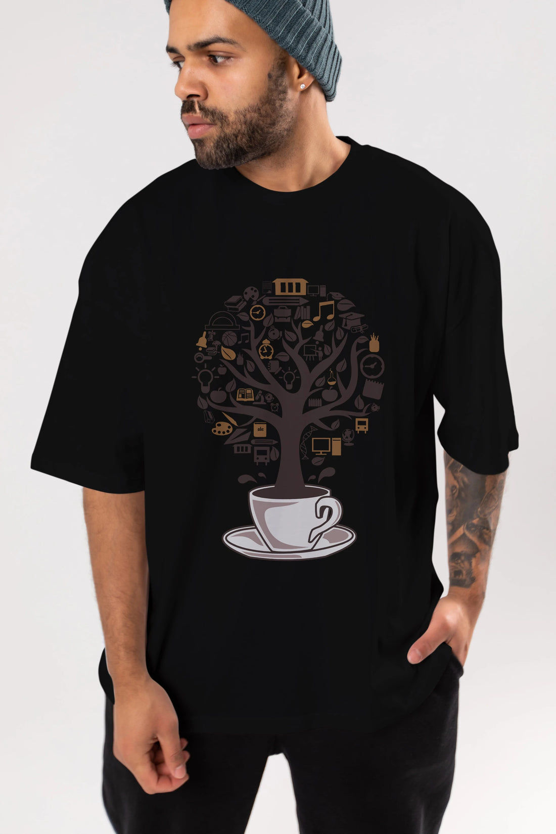Coffee Tree Ön Baskılı Oversize t-shirt %100 pamuk Erkek Kadın Unisex