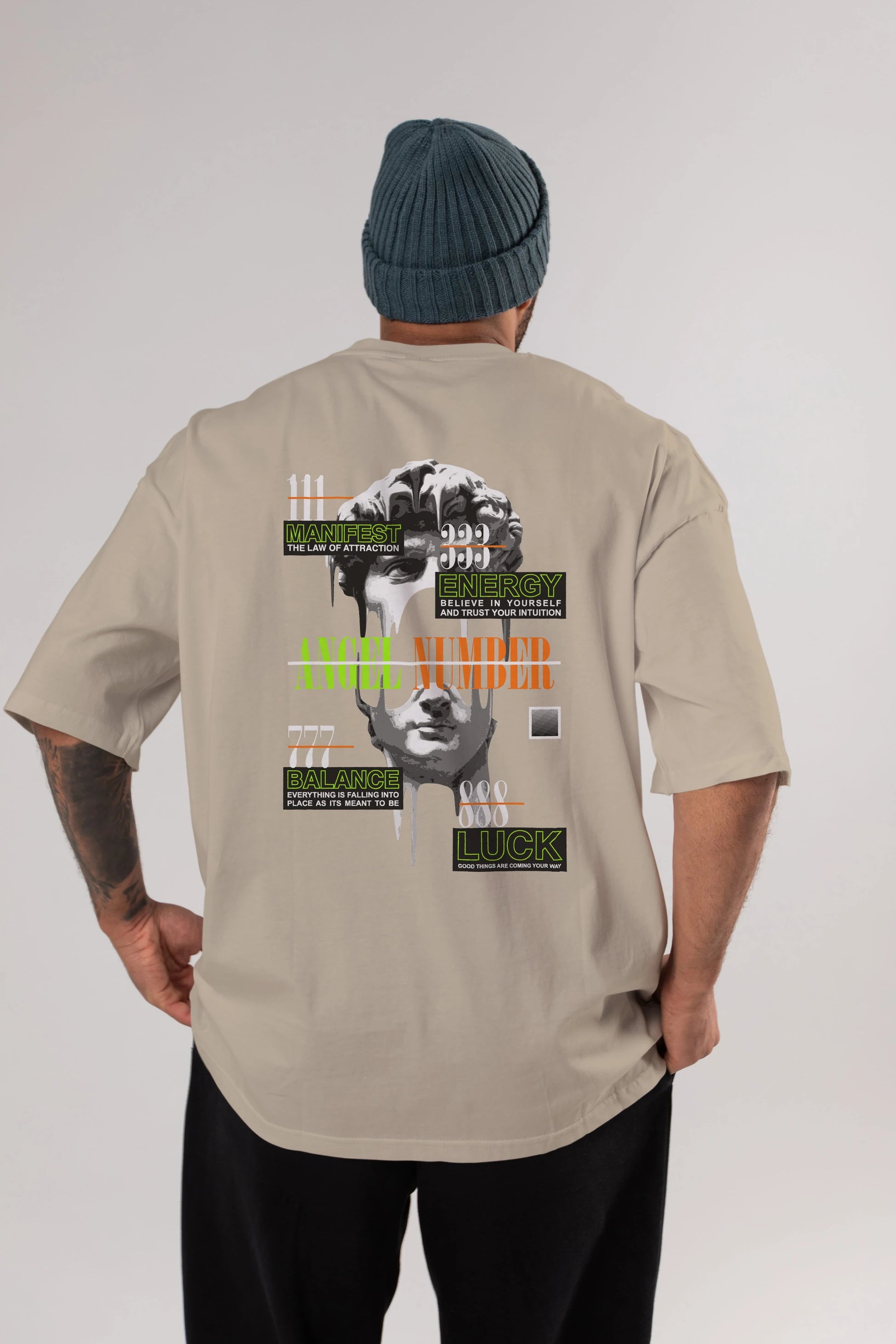 Angel Number Arka Baskılı Oversize t-shirt Erkek Kadın Unisex