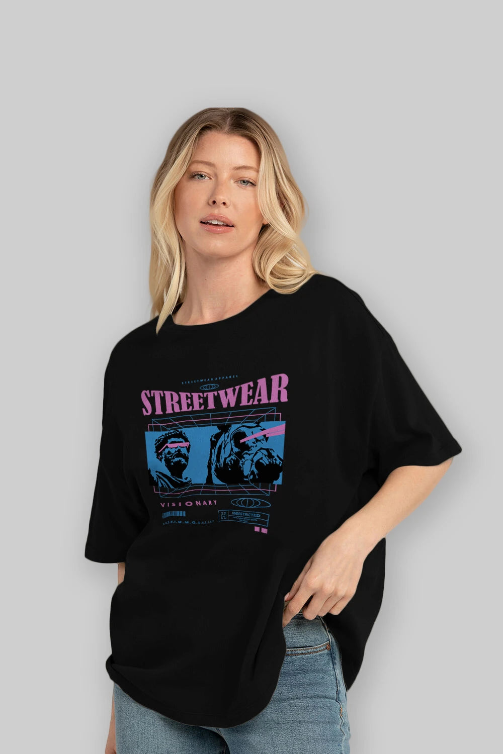Streetwear Visionary Ön Baskılı Oversize t-shirt Erkek Kadın Unisex