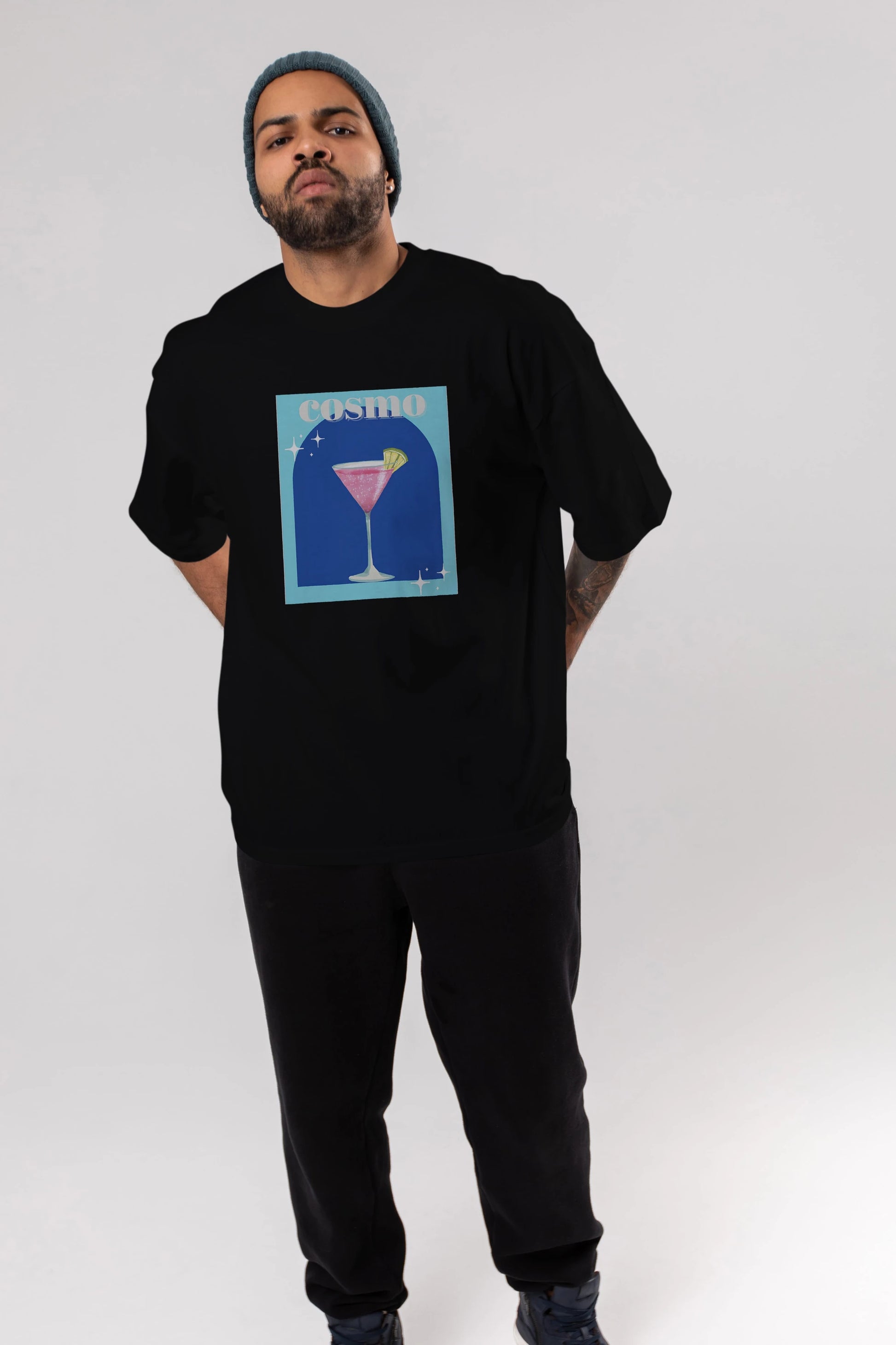 Cosmopolitan 2 Ön Baskılı Oversize t-shirt Erkek Kadın Unisex %100 Pamuk Bisiklet Yaka tişort