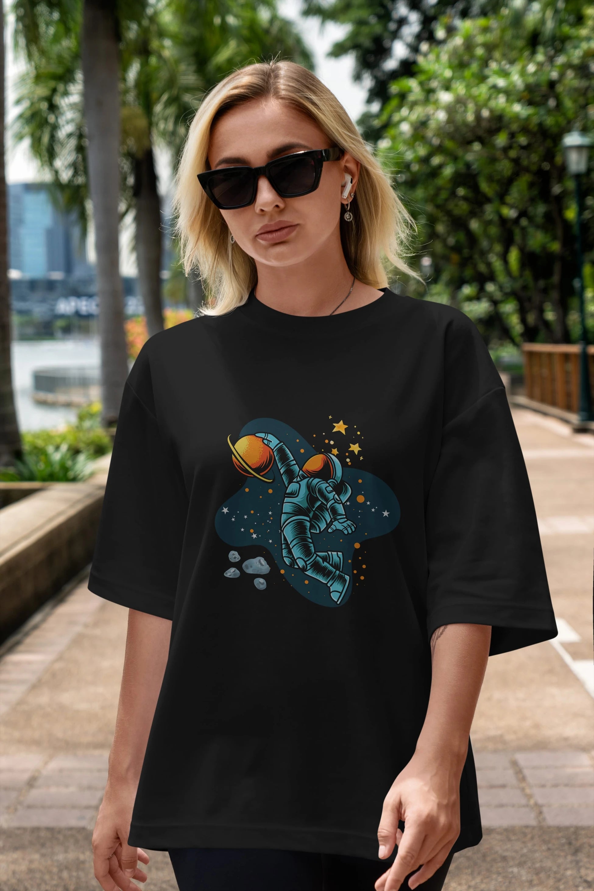 Astronot Basketbol Ön Baskılı Oversize t-shirt Erkek Kadın Unisex