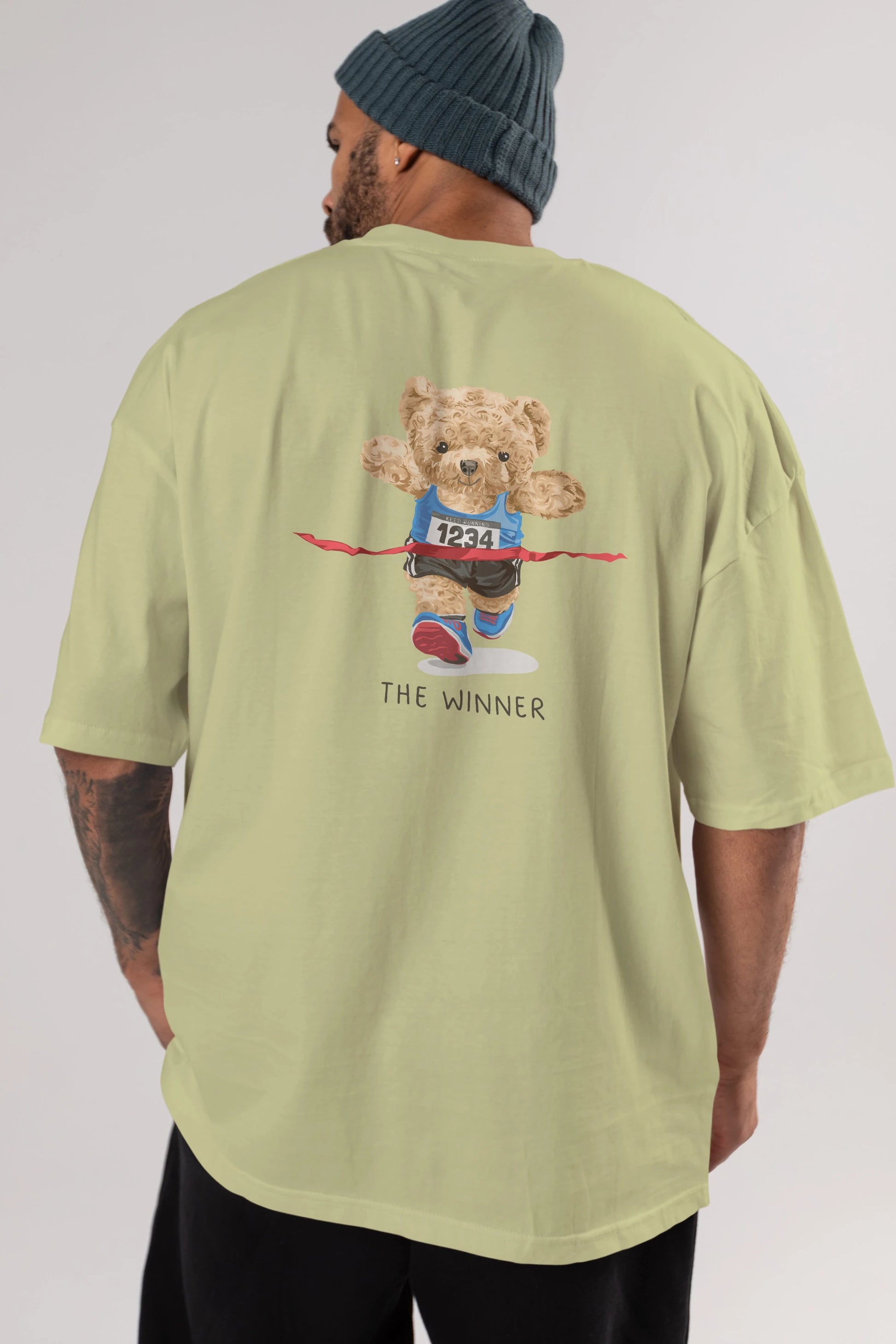 Teddy Bear The Winner Arka Baskılı Oversize t-shirt Erkek Kadın Unisex %100 Pamuk