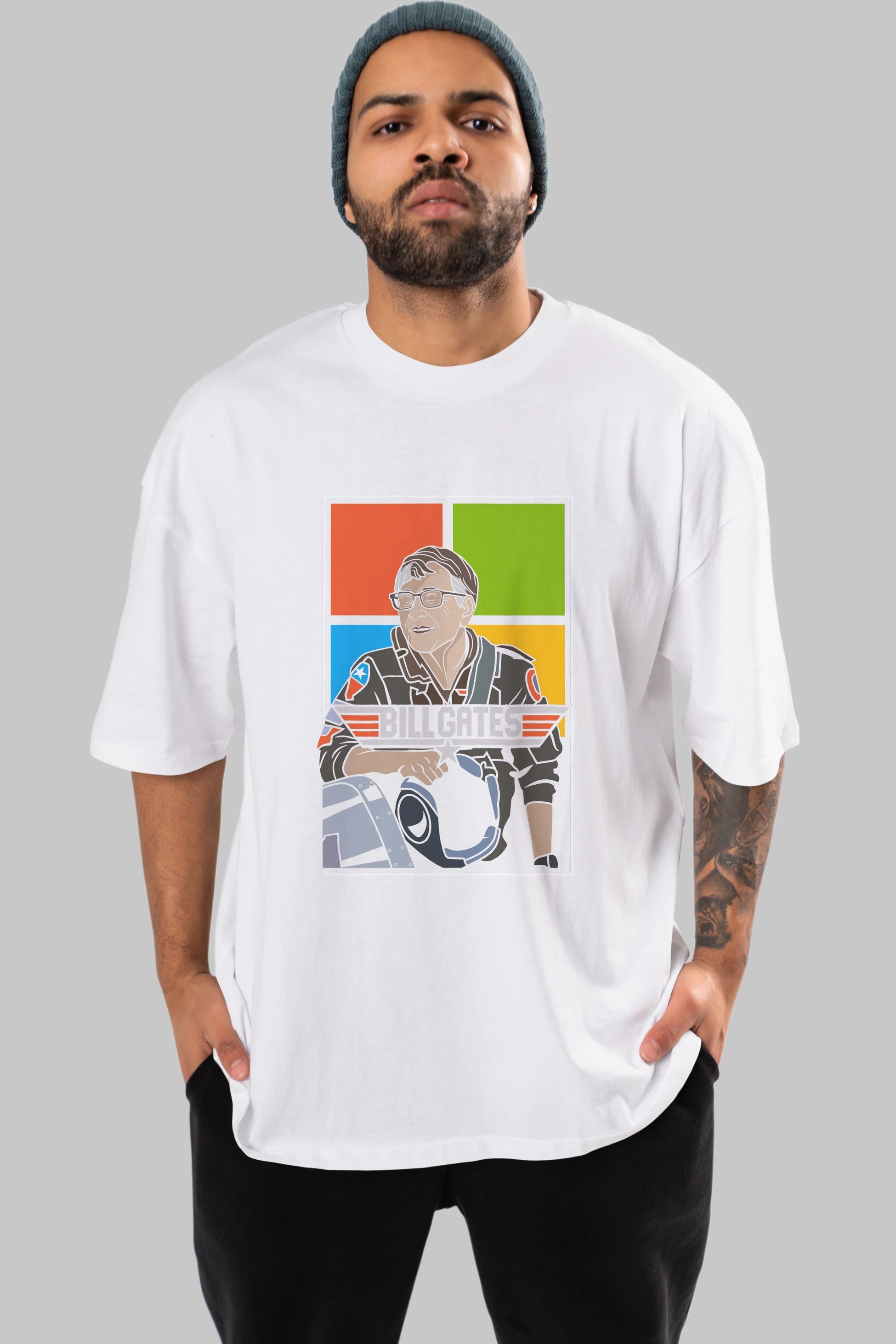 Bill Gates Top Gun Ön Baskılı Oversize t-shirt Erkek Kadın Unisex %100 Pamuk tişort