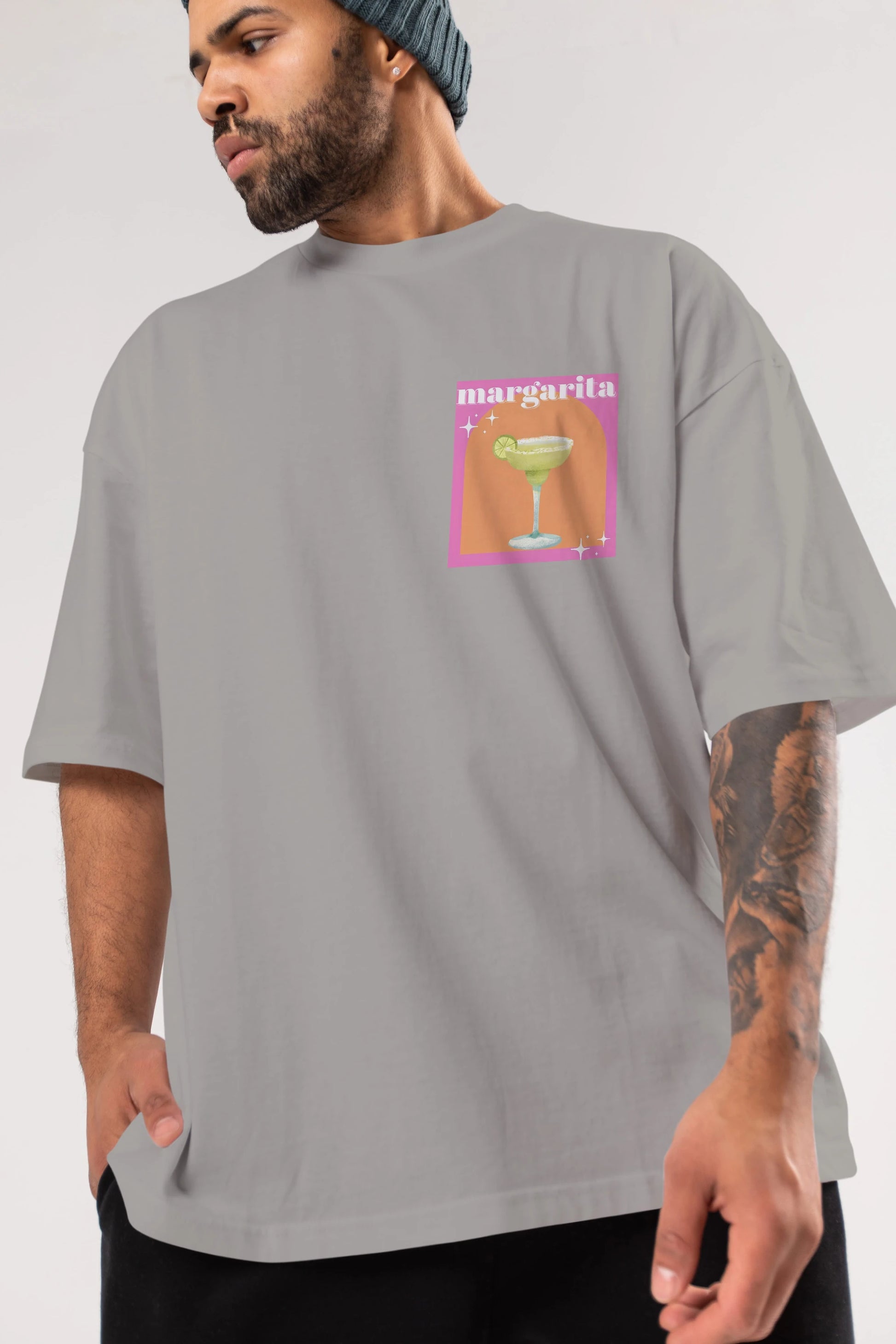 Margarita 7 Ön Sol Baskılı Oversize t-shirt Erkek Kadın Unisex %100 Pamuk Bisiklet Yaka tişort