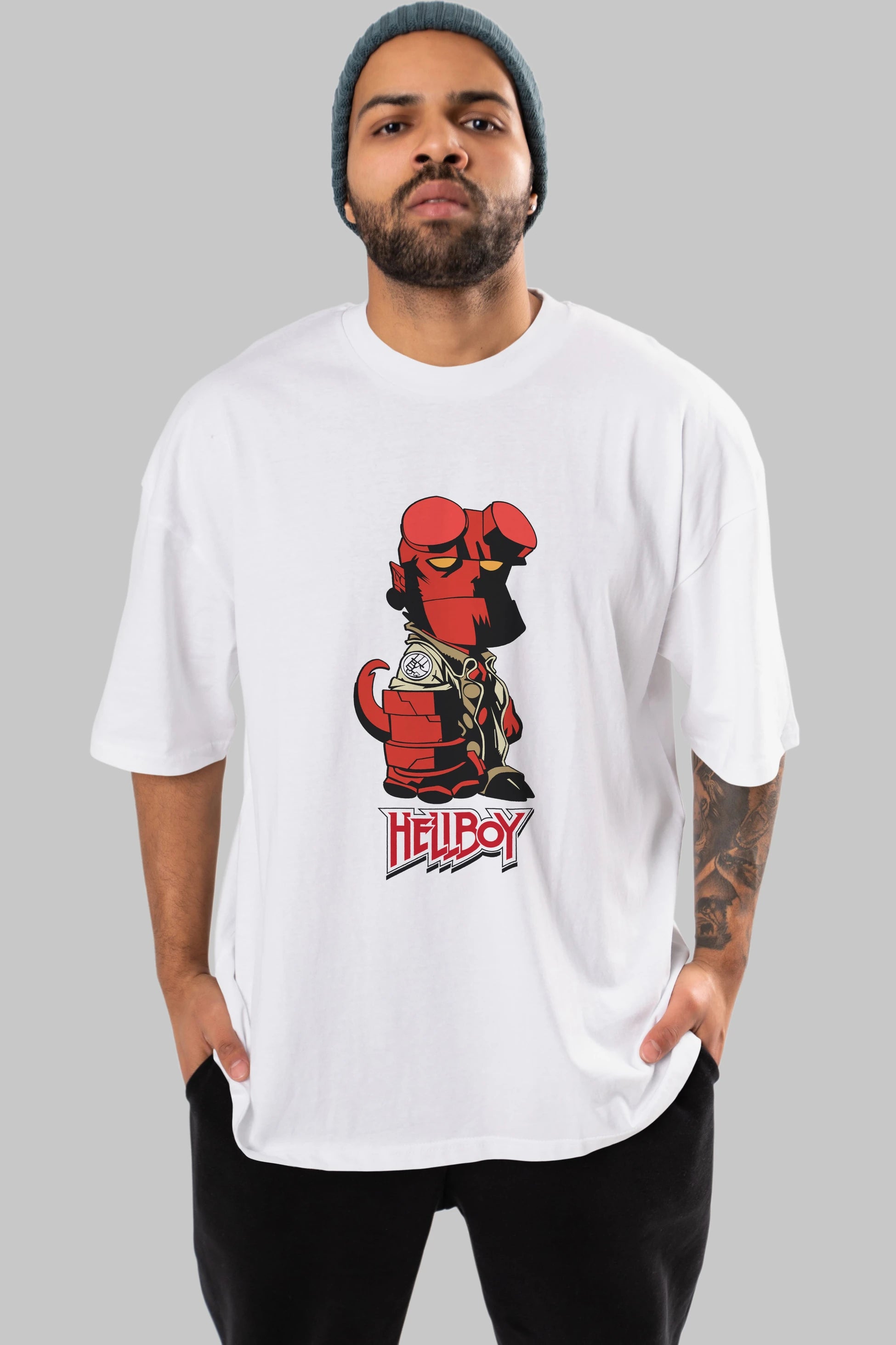 Hellboy (1) Ön Baskılı Oversize t-shirt Erkek Kadın Unisex %100 Pamuk Bisiklet Yaka tişort