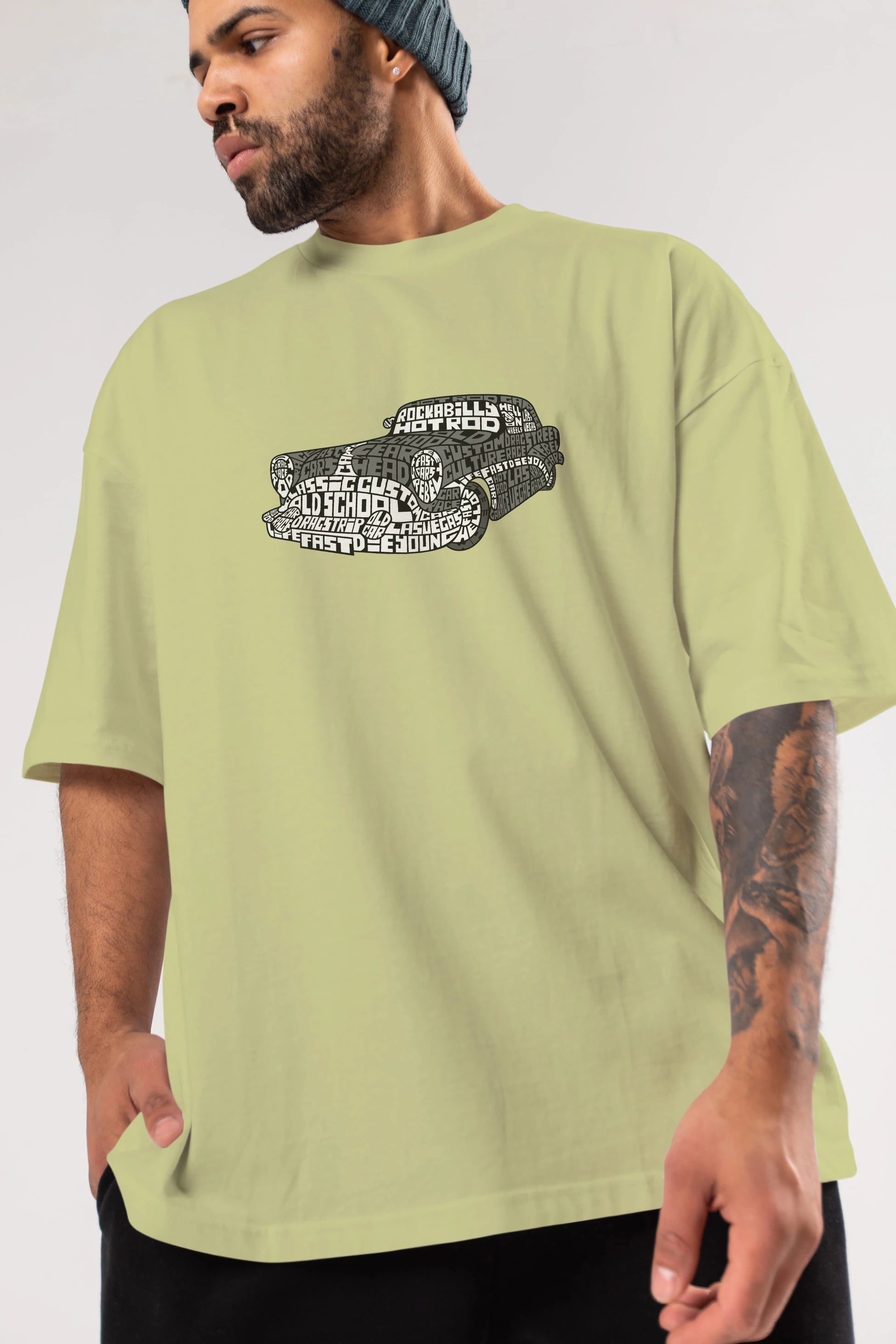 Hotrod Ön Baskılı Oversize t-shirt %100 pamuk Erkek Kadın Unisex