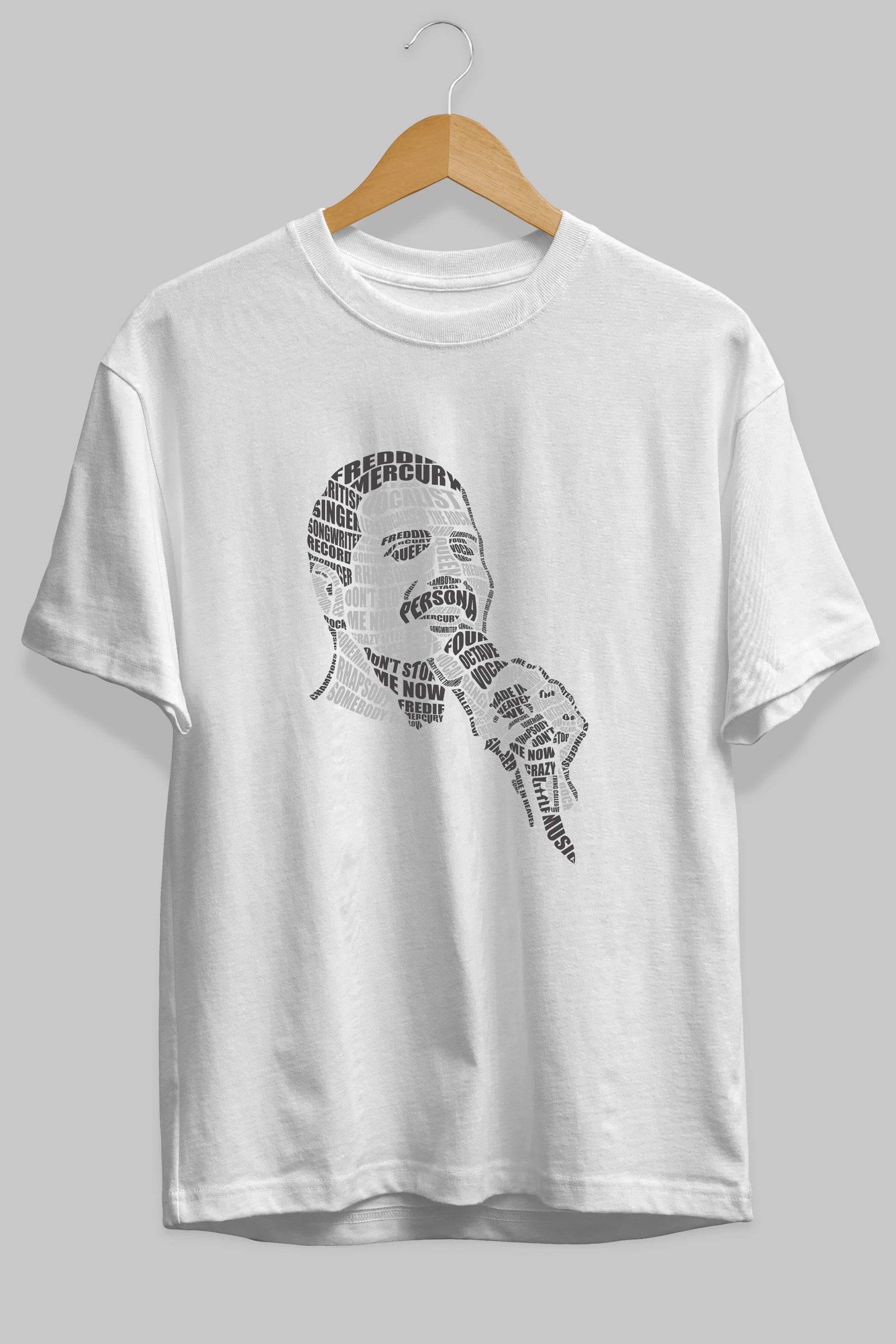 Freddy Mercuri Calligram Ön Baskılı Oversize t-shirt %100 pamuk Erkek Kadın Unisex