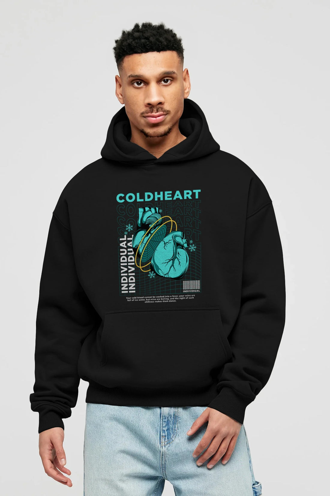 Cold Heart Ön Baskılı Hoodie Oversize Kapüşonlu Sweatshirt Erkek Kadın Unisex