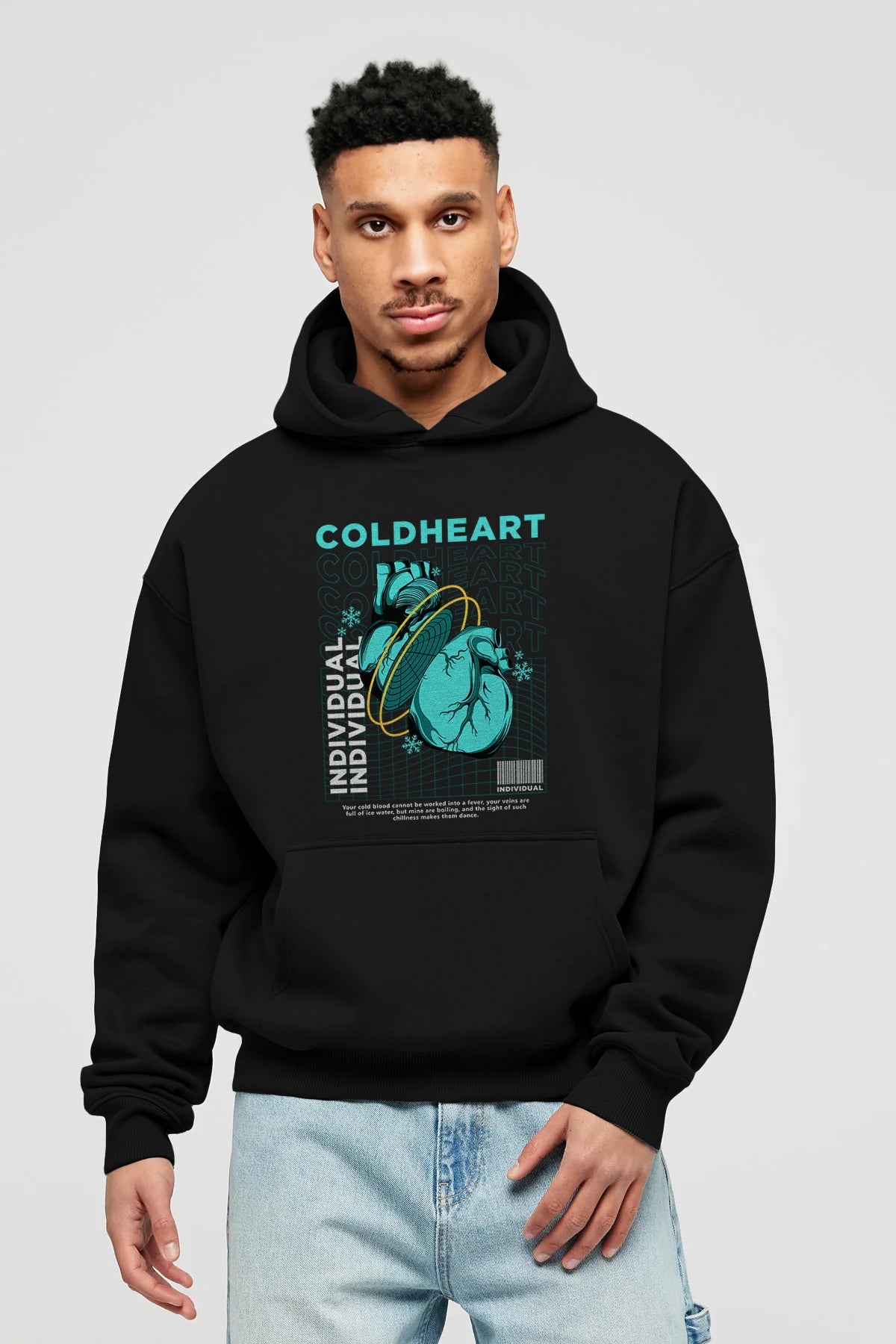 Cold Heart Ön Baskılı Hoodie Oversize Kapüşonlu Sweatshirt Erkek Kadın Unisex