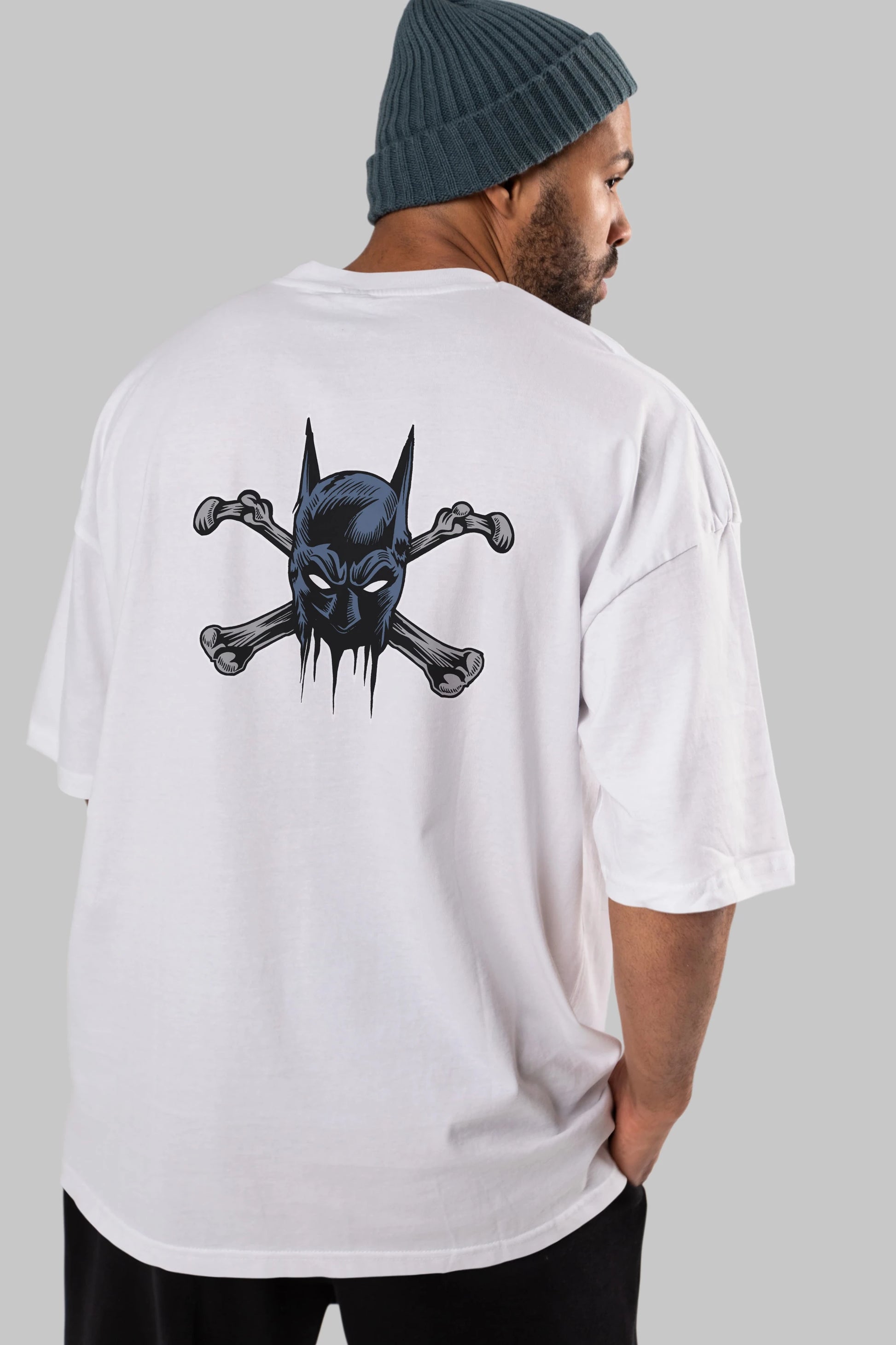 Batbones Arka Baskılı Oversize t-shirt Erkek Kadın Unisex %100 Pamuk