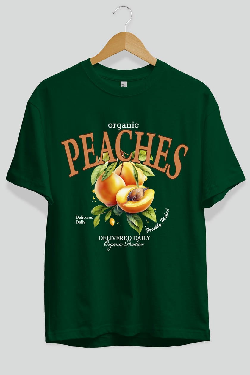 Peaches Ön Baskılı Oversize t-shirt Erkek Kadın Pamuk Bisiklet Yaka tişort