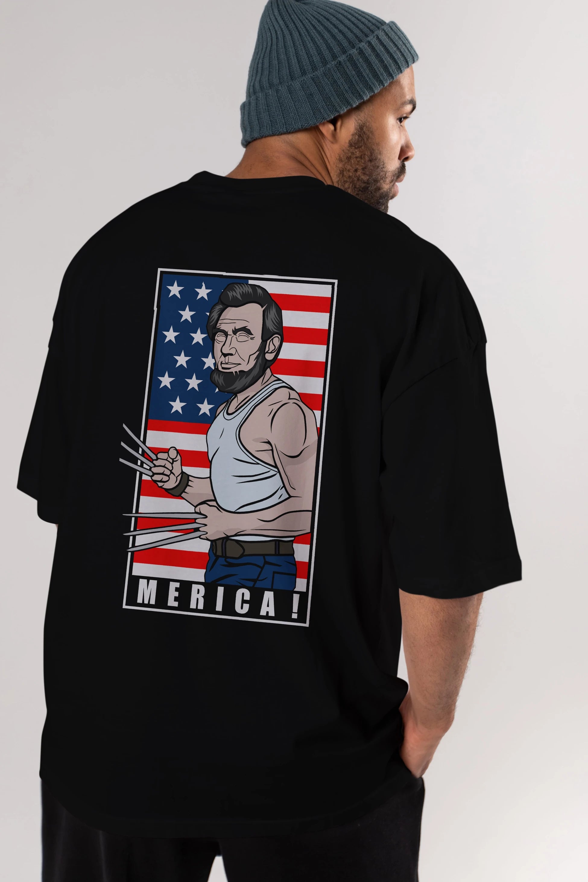 Wolverlincoln Arka Baskılı Oversize t-shirt Erkek Kadın Unisex %100 Pamuk tişort