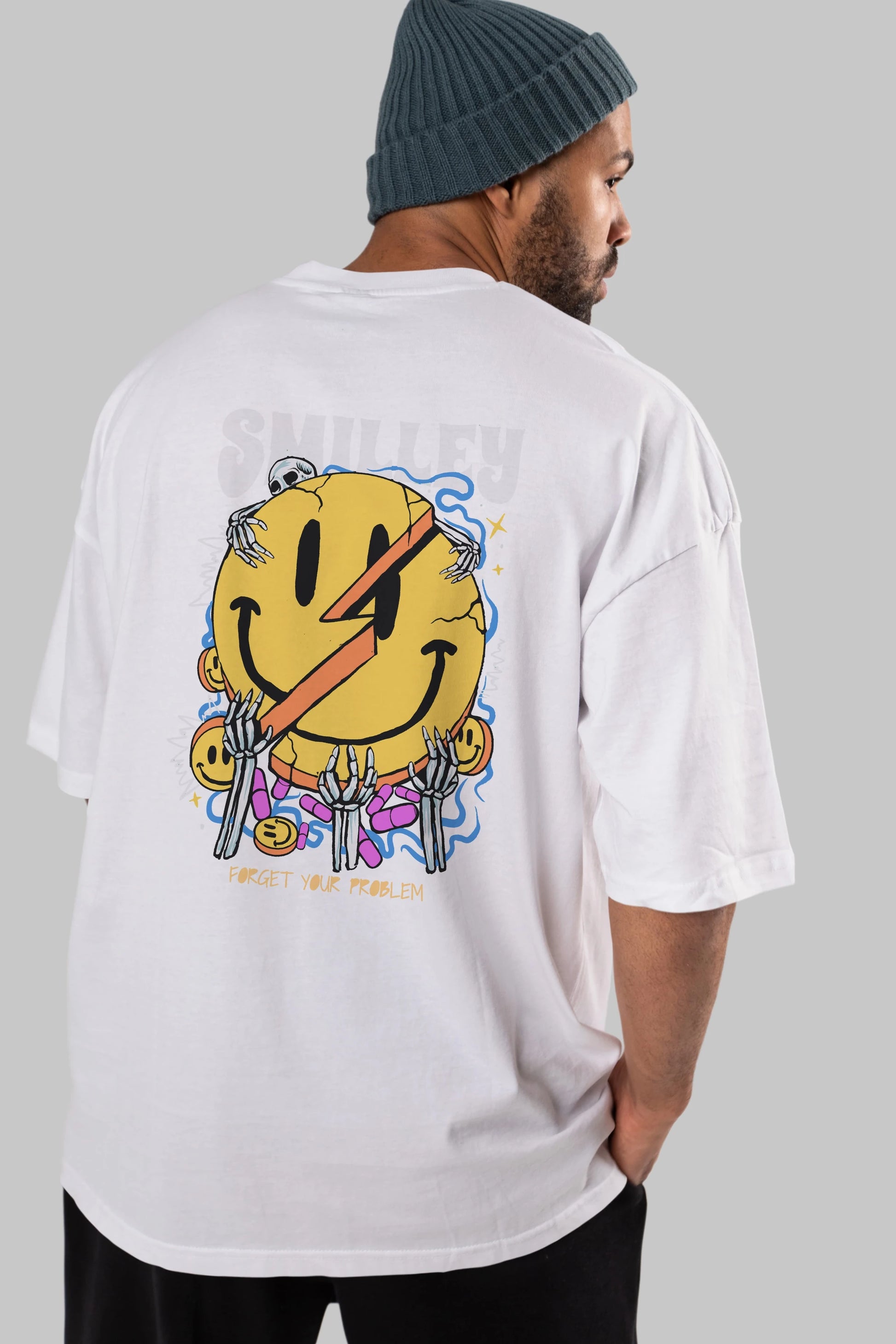 Smilley Streetwear Arka Baskılı Oversize t-shirt Erkek Kadın Unisex